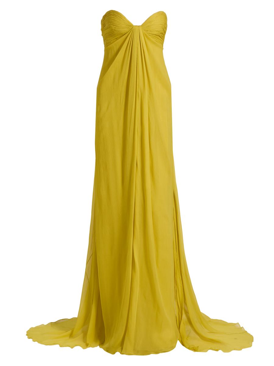Oscar de la Renta シルク100% ペイズリー柄ドレス イエロー 0400023299445?wid=900