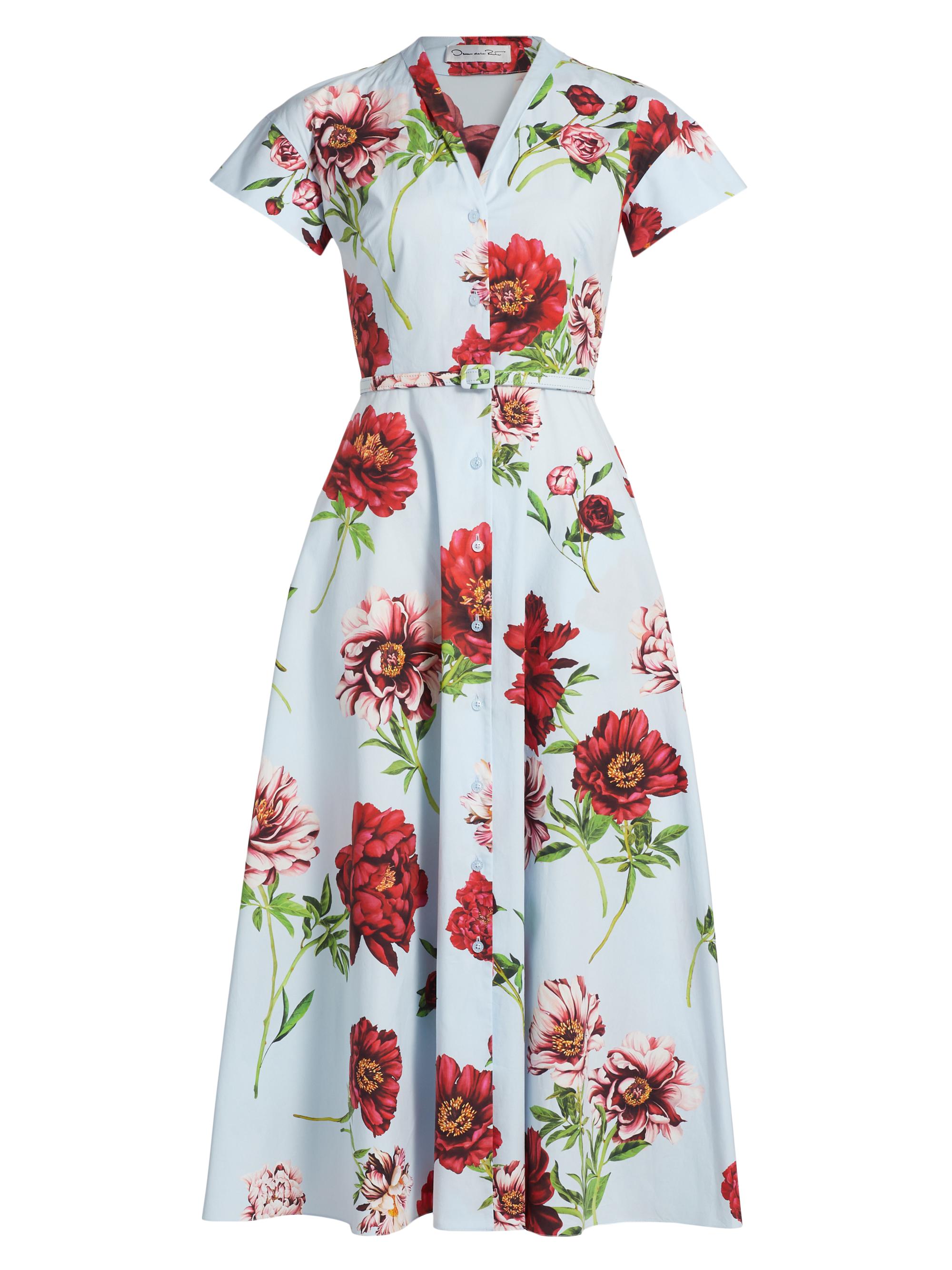 Oscar de la Renta Women's Printed Peony Poplin Shirtdress - Blue Quartz