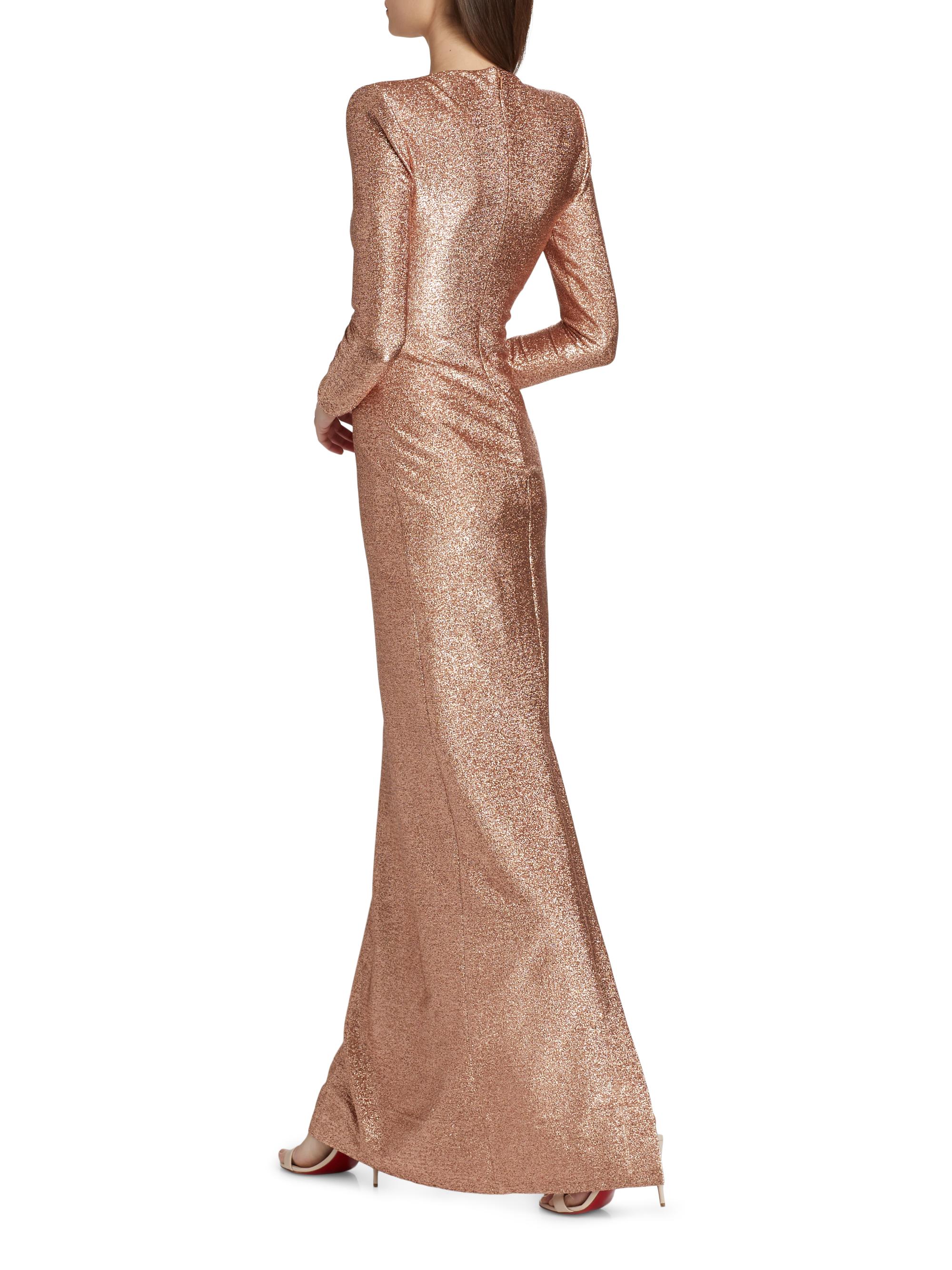 Oscar de La Renta Women's Metallic Lam Column Gown - Rose Gold - Size 6