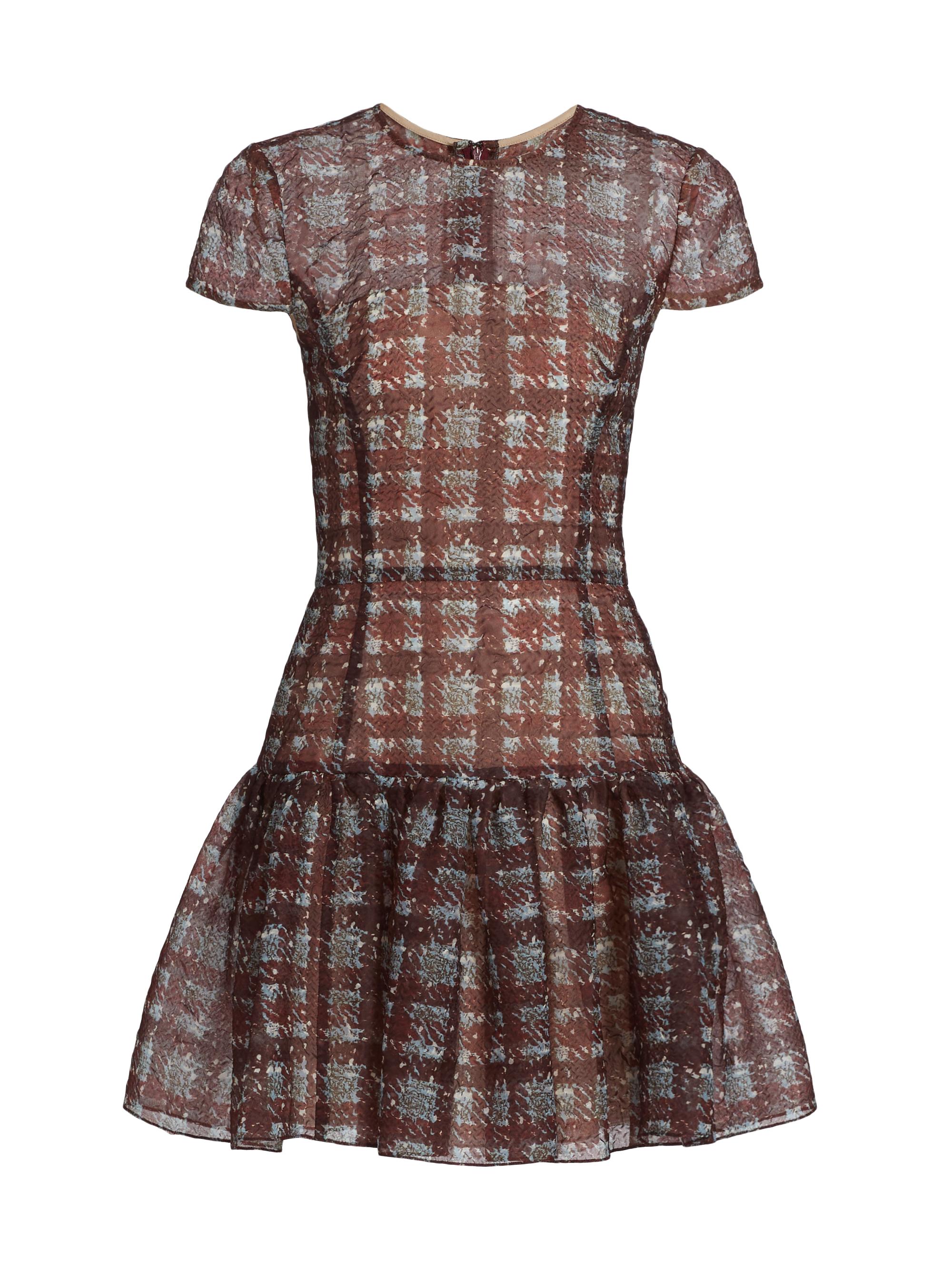 Oscar de la Renta Women's Textured Plaid Flared Minidress - Burgundy Blue