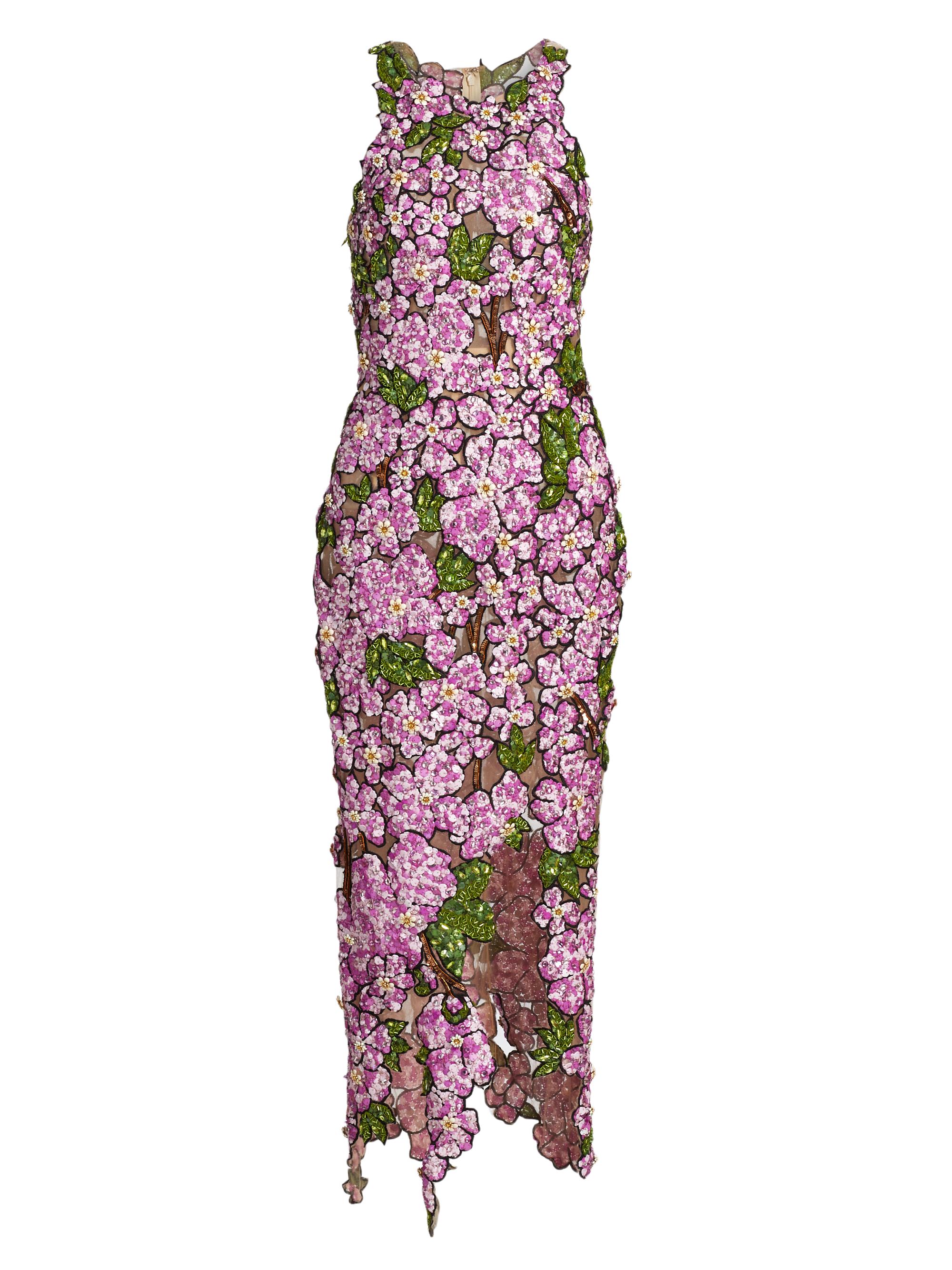 Oscar de la Renta Women's Floral Bead-Embroidered Tulle Cocktail Dress - Lilac Multi