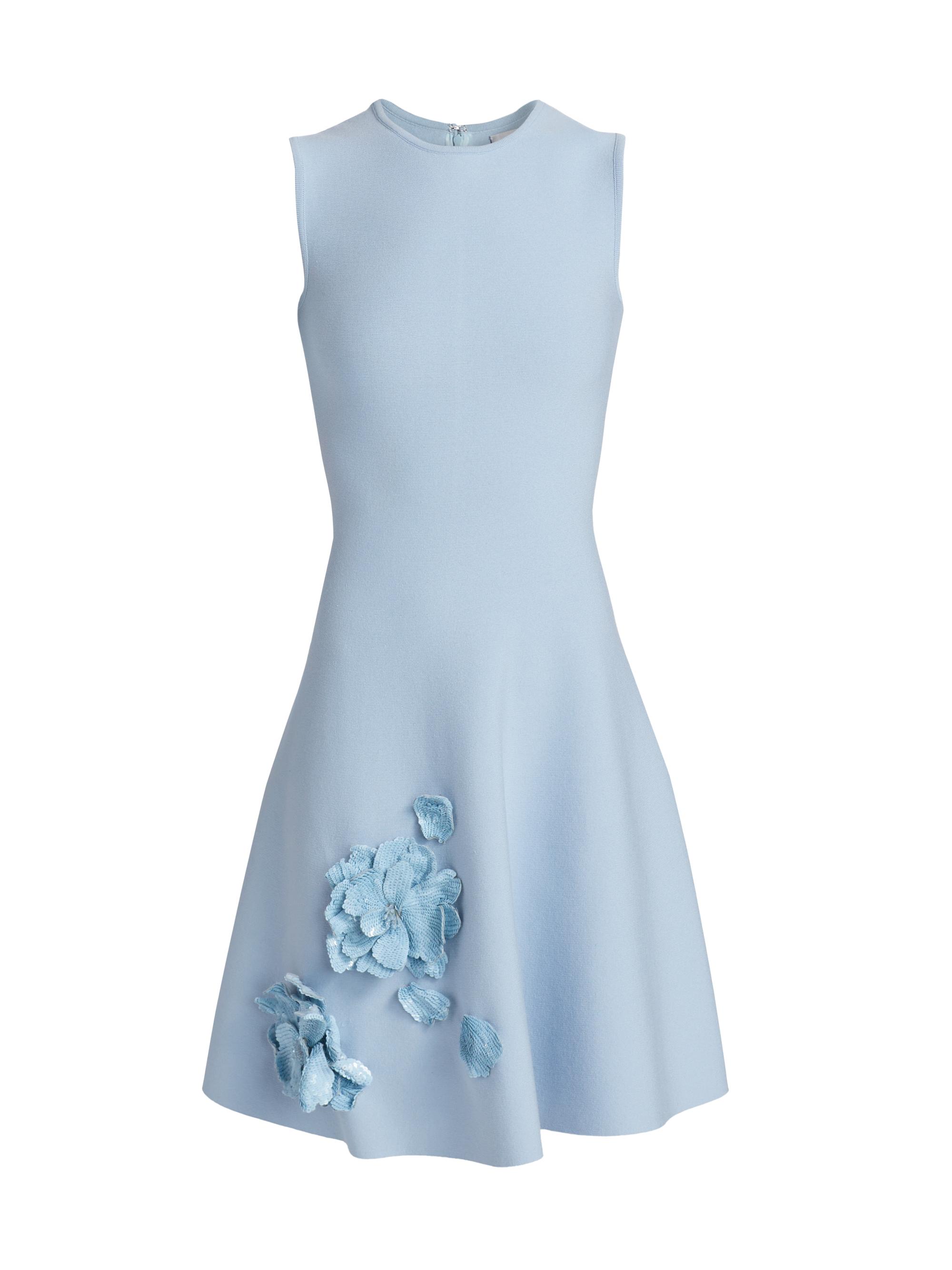 Oscar de la Renta Women's Peony Embellished Fit & Flare Knit Dress - Light Blue