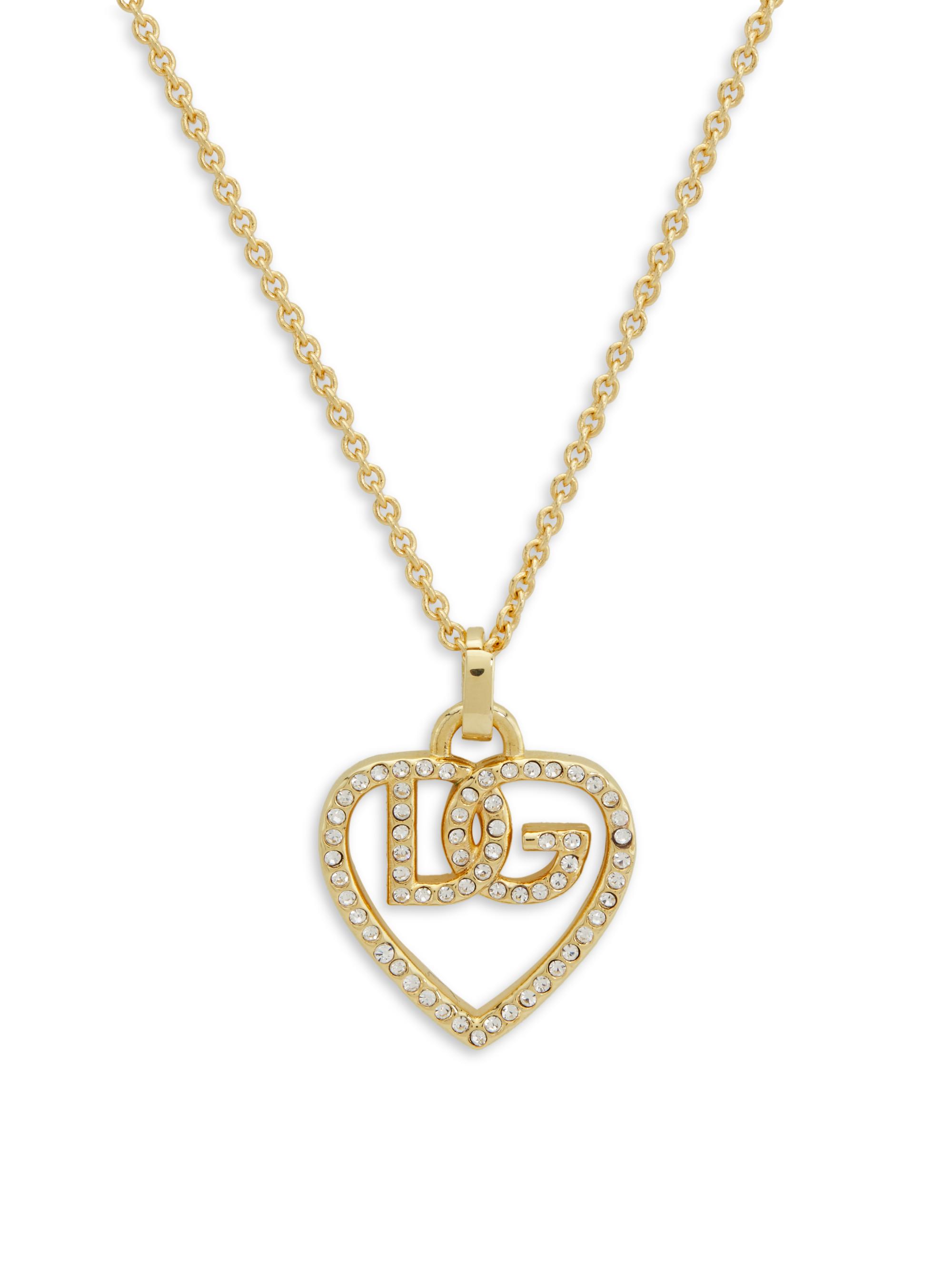 Dolce & Gabbana Women's Goldtone & Glass Crystal Monogram Heart Pendant Necklace - Gold