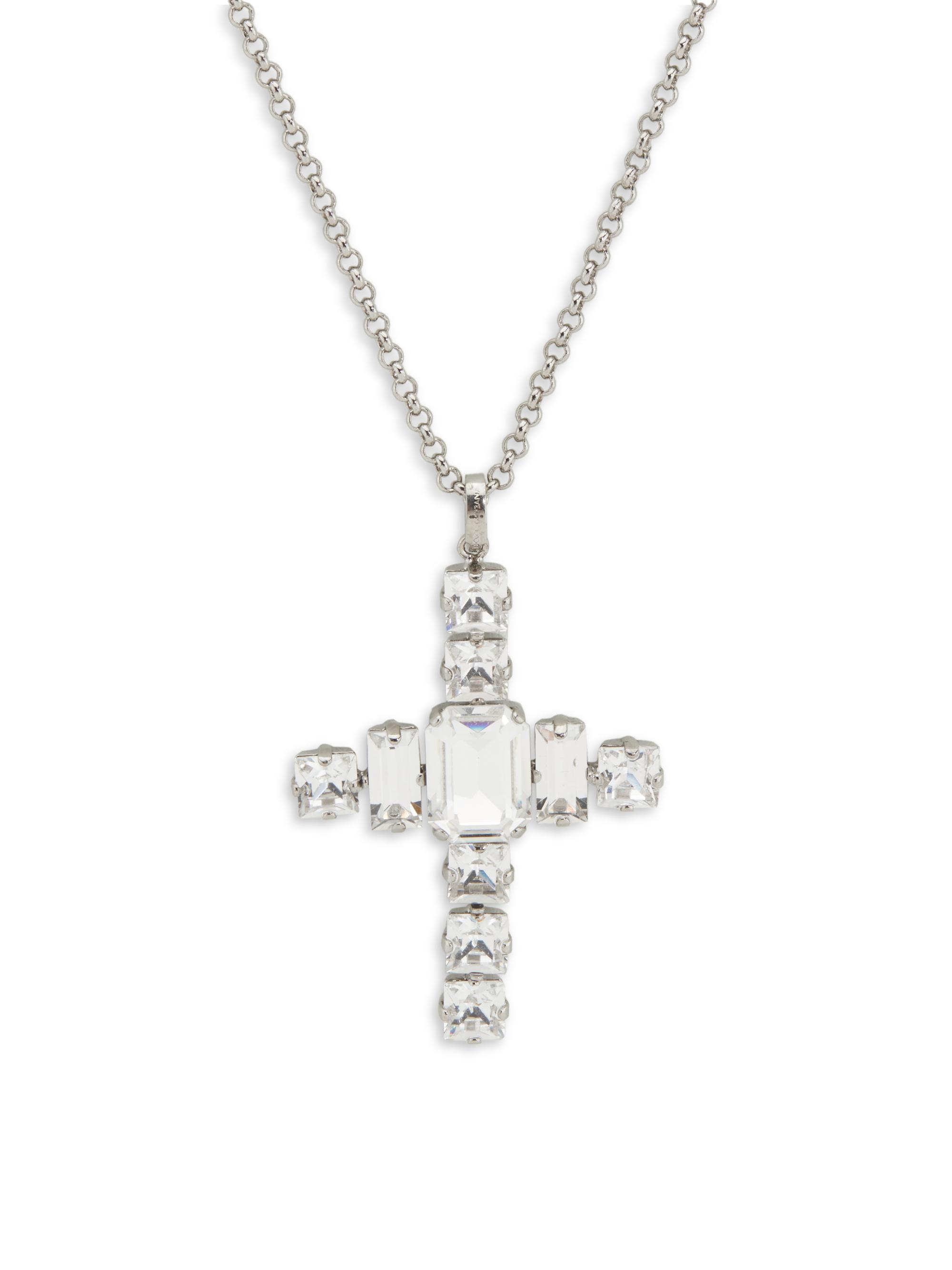 Dolce & Gabbana Women's Silvertone & Glass Crystal Cross Pendant Necklace - Silver