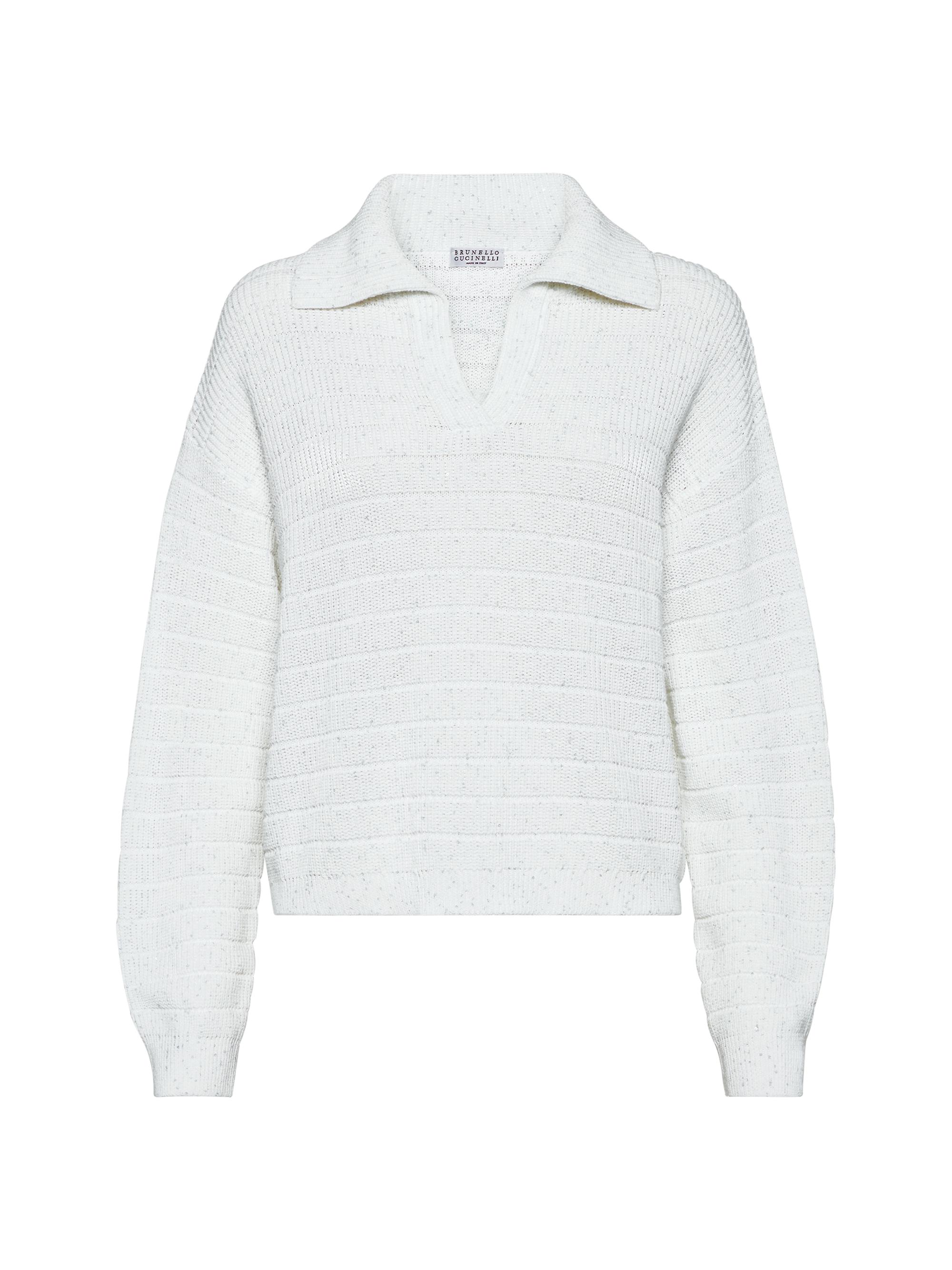 Brunello Cucinelli Women's Textured Half English Rib Knit Polo Shirt - White