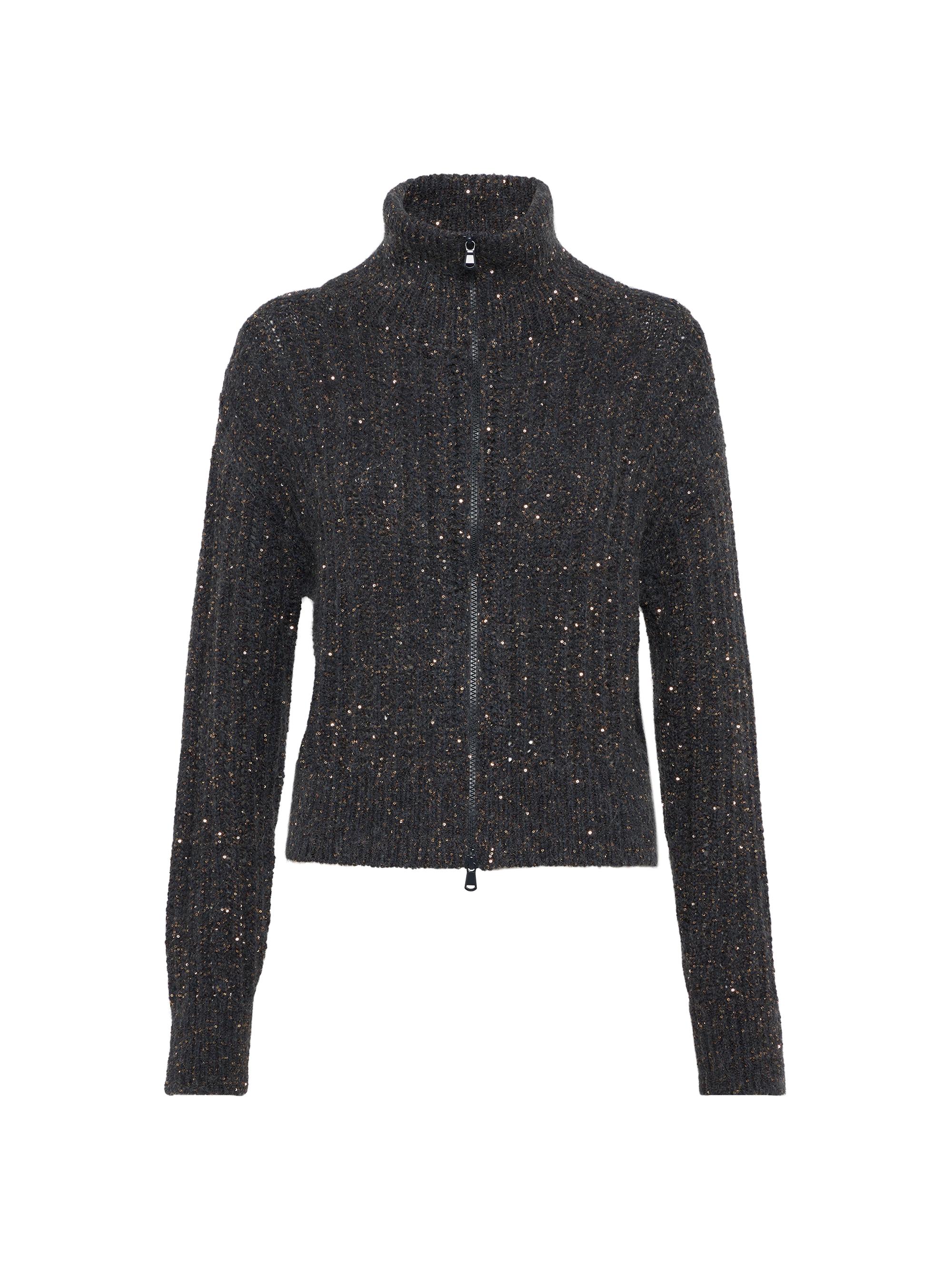 Brunello Cucinelli Women's Soft Wool Cashmere and Mohair Dazzling Rib Cardigan - Anthracite