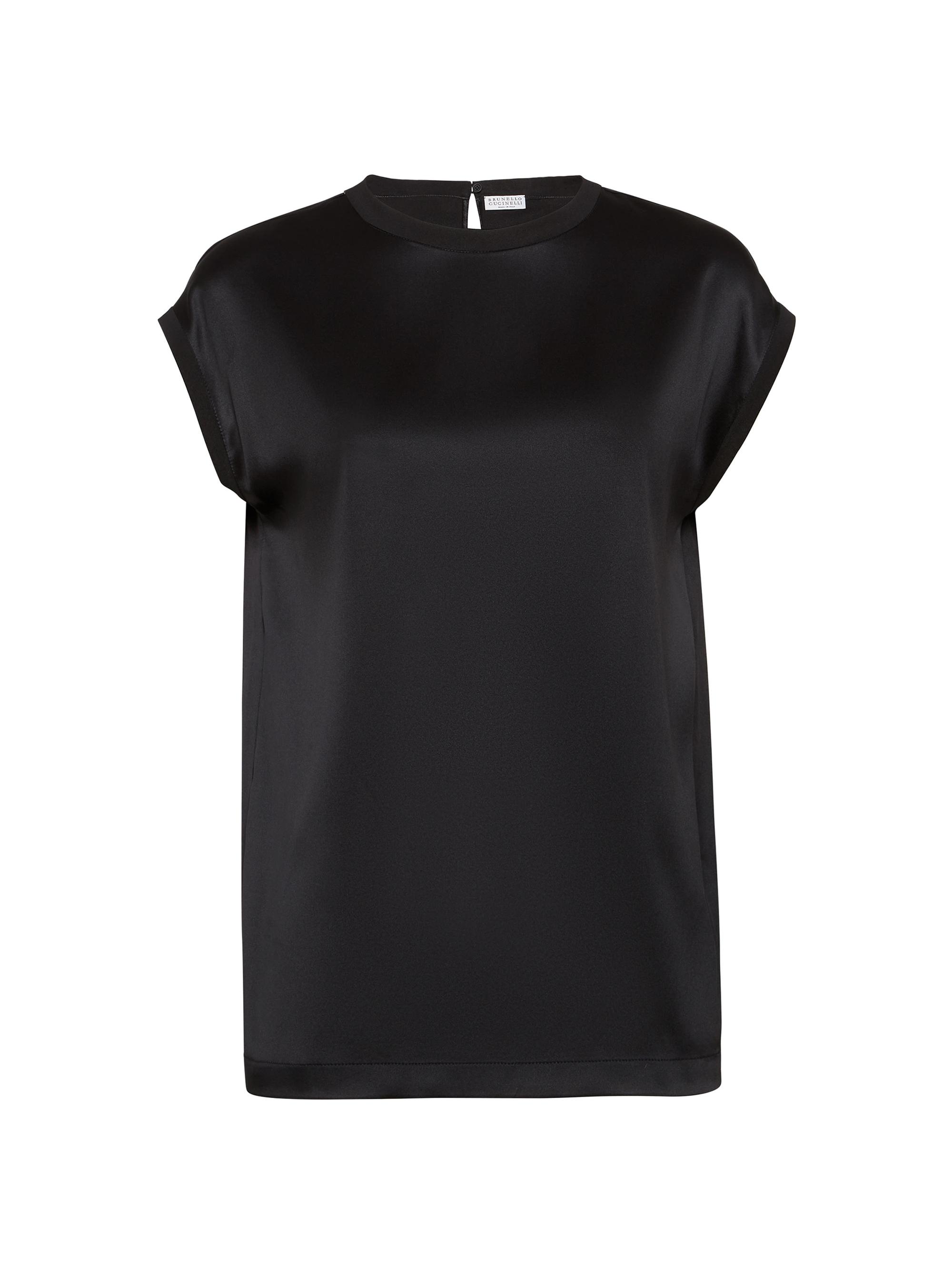 Brunello Cucinelli Women's Stretch Silk Satin T-Shirt - Black