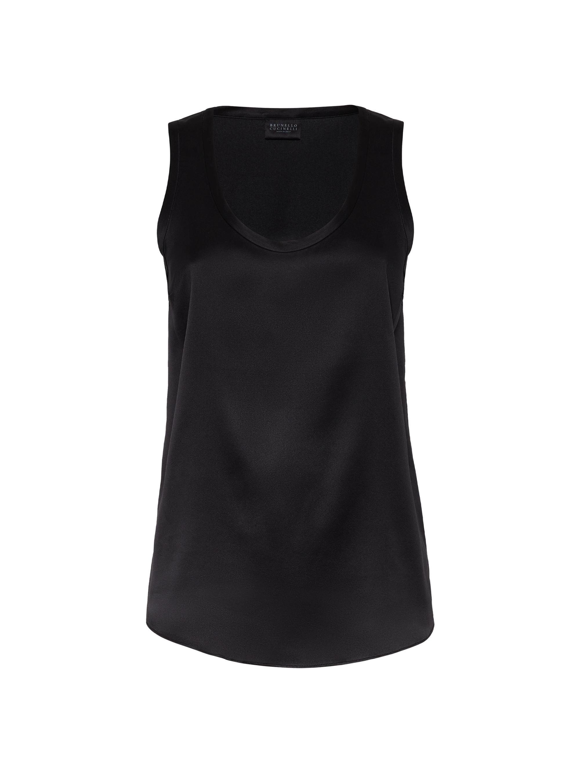 Brunello Cucinelli Women's Stretch Silk Satin Reversible Top - Black