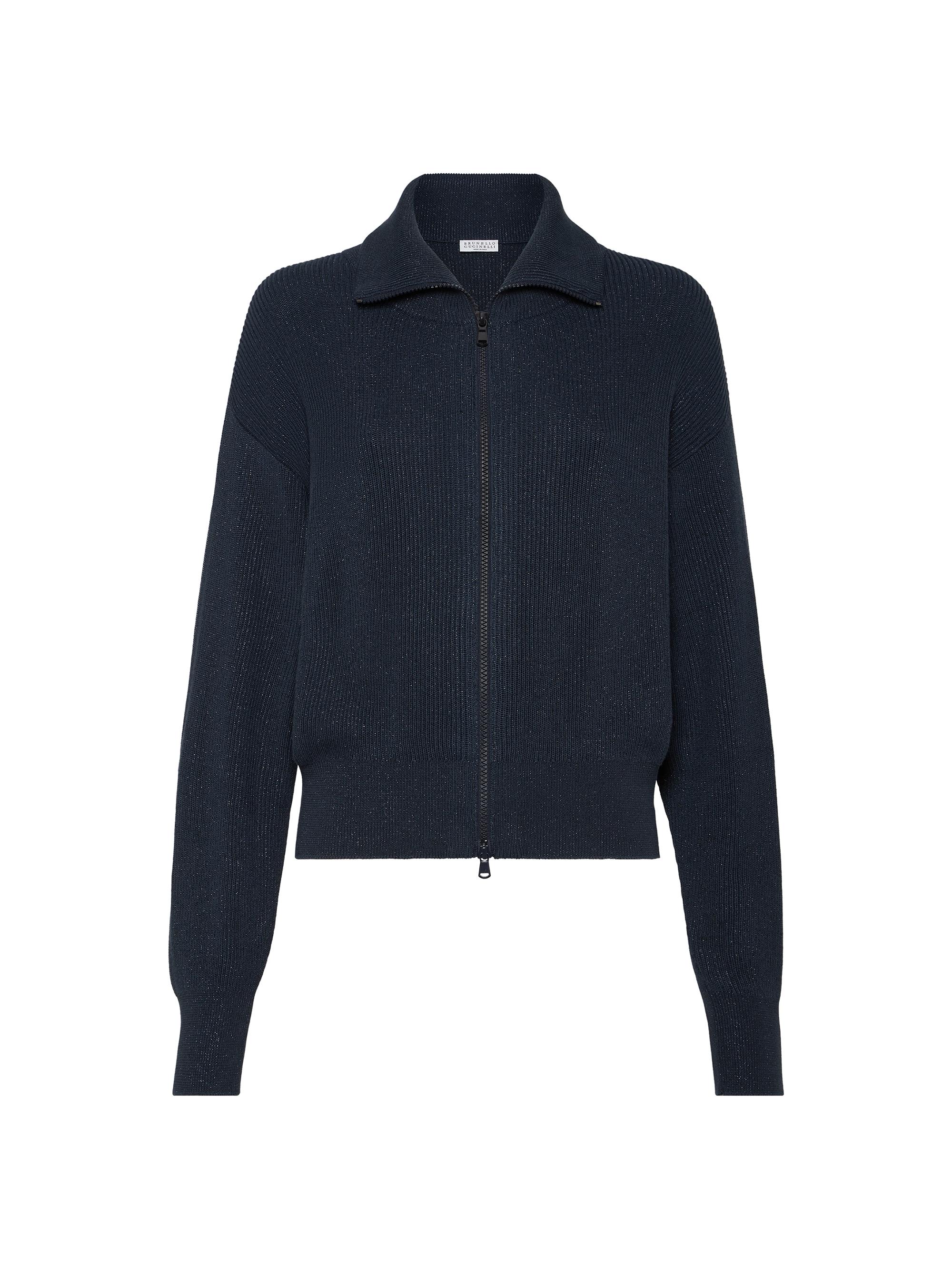 Brunello Cucinelli Women's Sparkling Cotton Vanisé English Rib Cardigan - Night