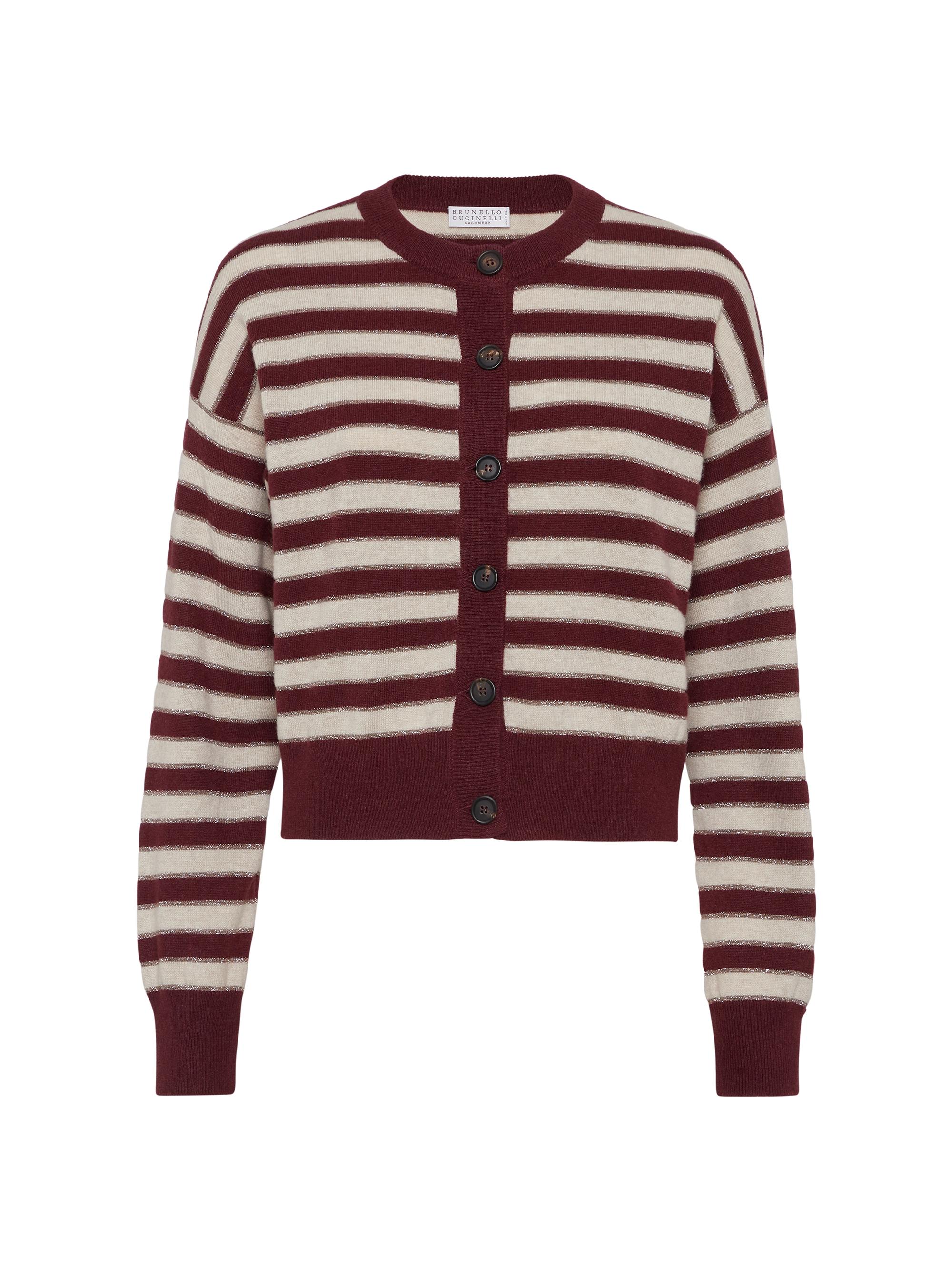 Brunello Cucinelli Women's Cashmere Cardigan with Sparkling Stripes - Amaranth Red