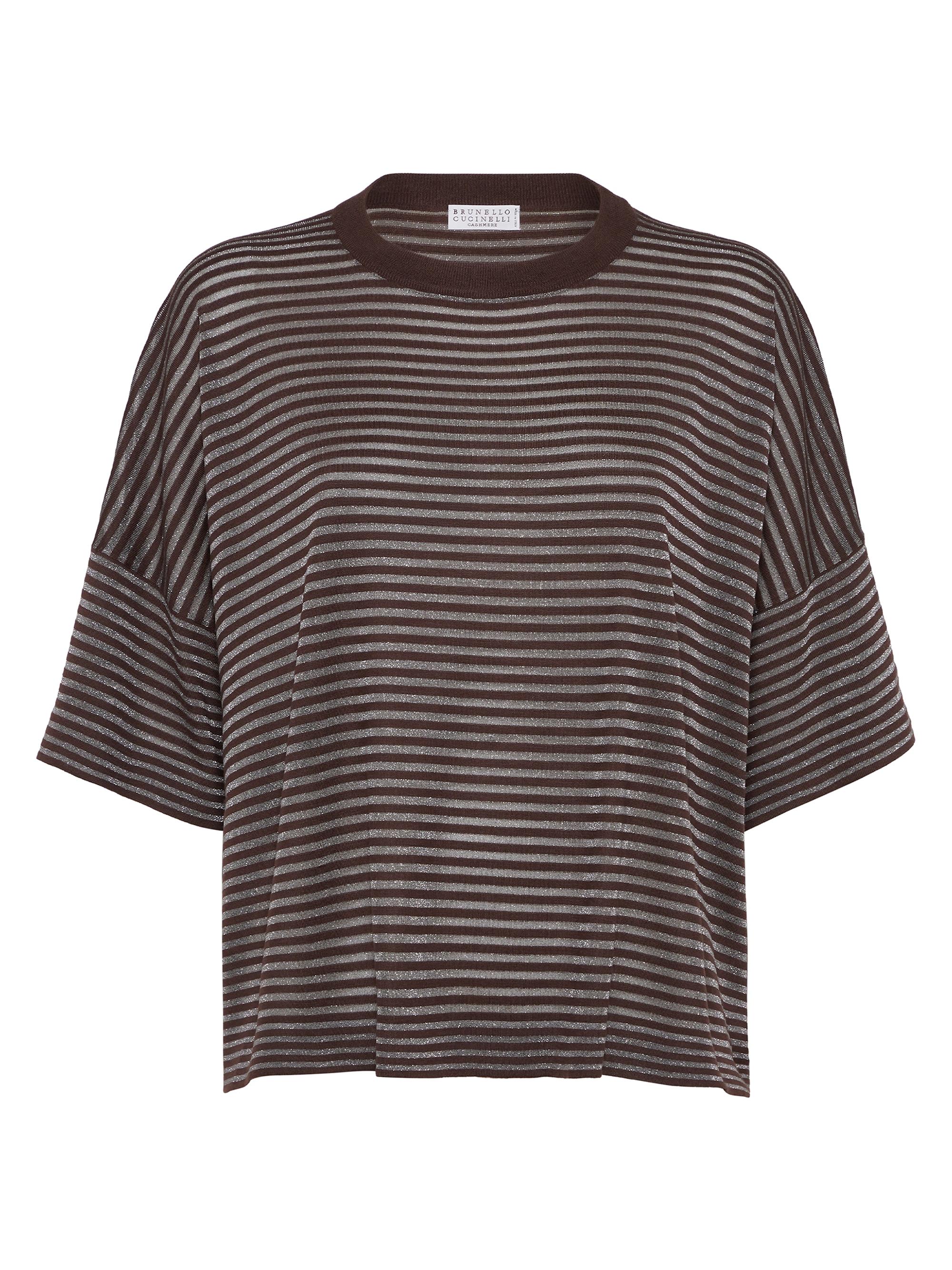 Brunello Cucinelli Women's Sparkling Stripes Lightweight Knit T-Shirt - Cocoa