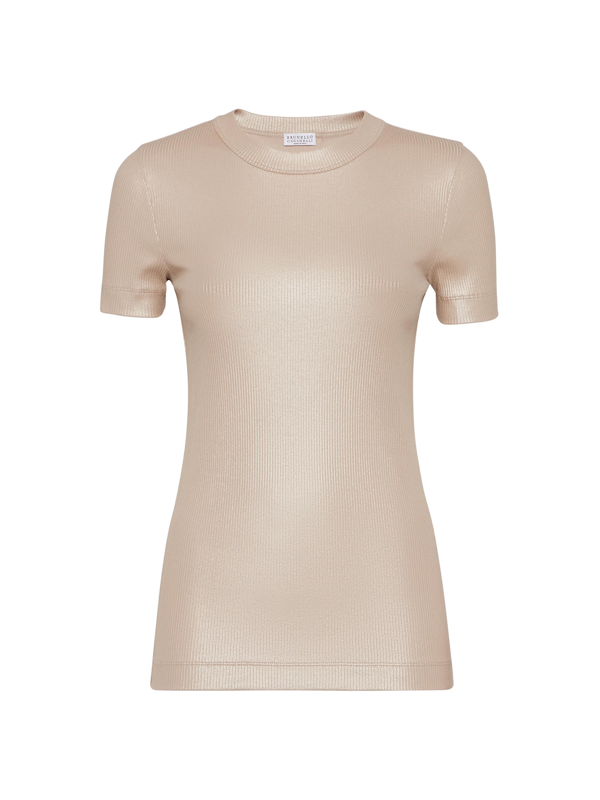 Brunello Cucinelli Women's Sparkling Stretch Cotton Ribbed Jersey T-Shirt - Sand