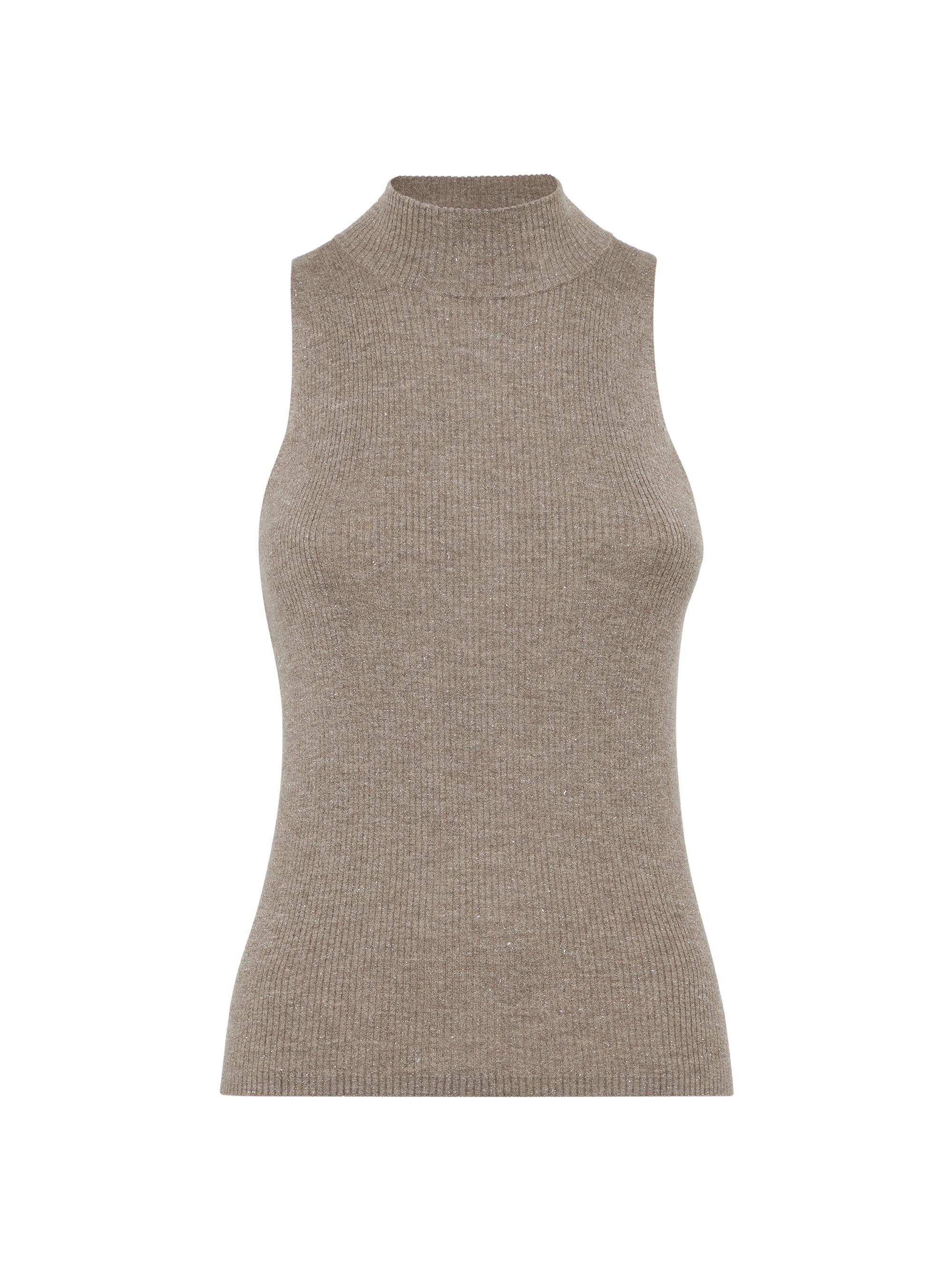 Brunello Cucinelli Women's Sparkling Cashmere Lightweight Rib Knit Top - Light Brown