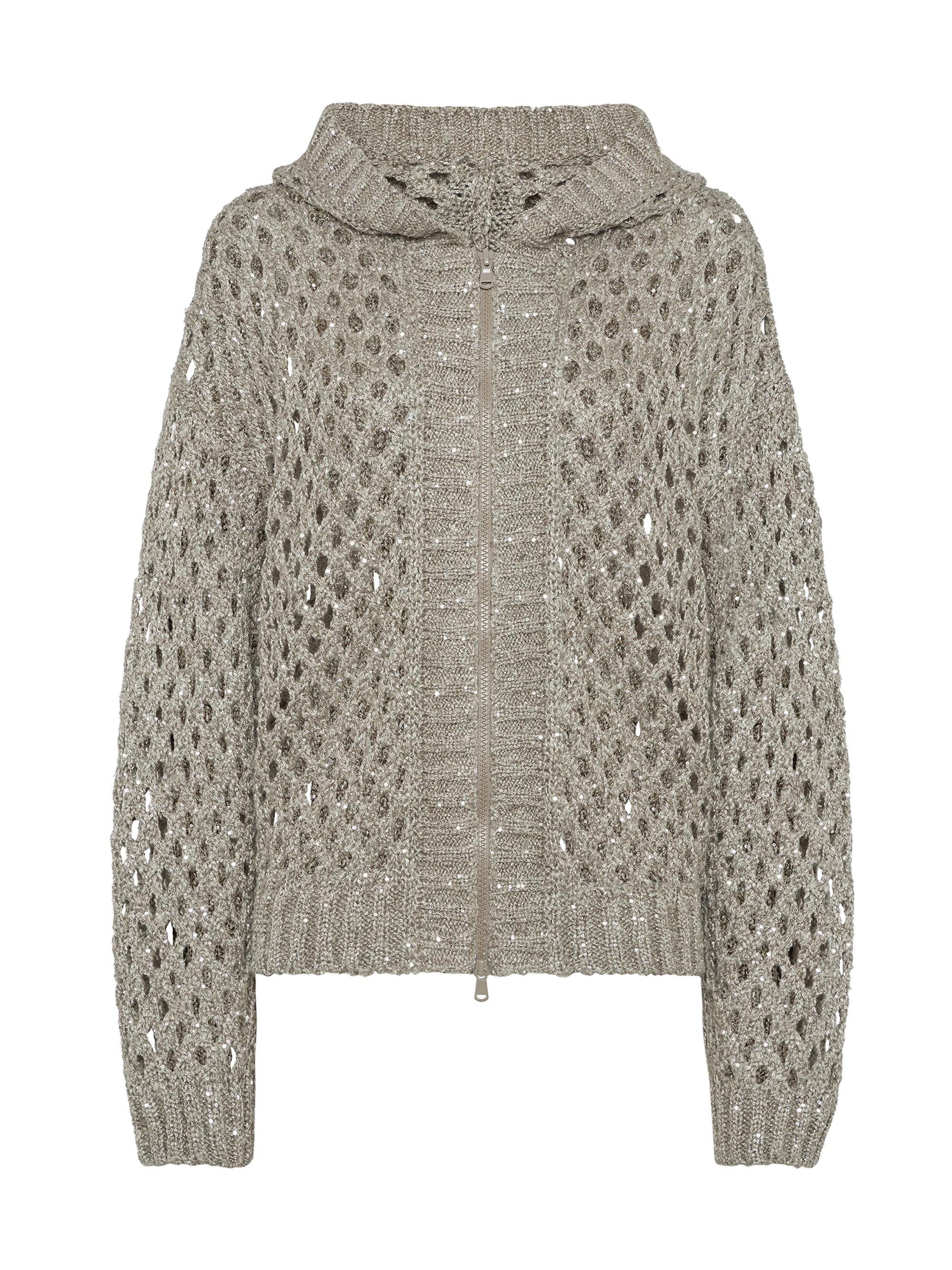 Brunello Cucinelli Women's Silk and Linen Dazzling Net Hooded Cardigan - Warm Beige