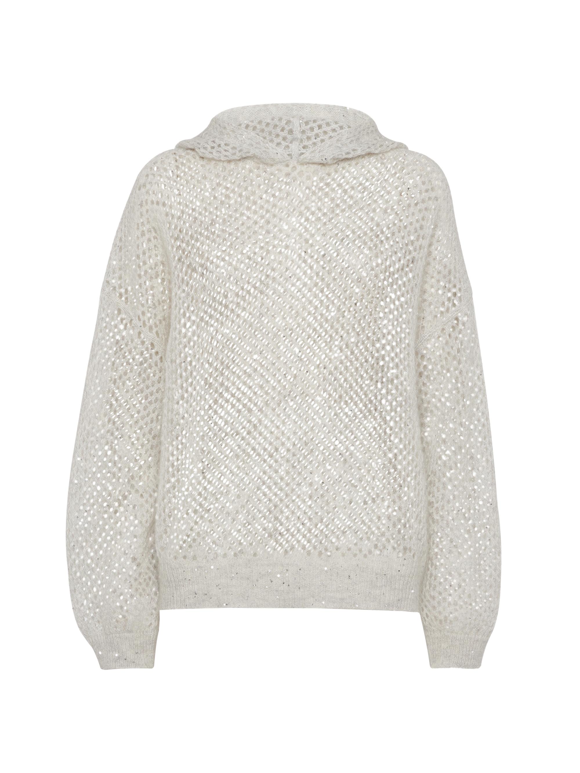 Brunello Cucinelli Women's Mohair, Cotton and Wool Dazzling Mesh Hooded Knit Sweatshirt - Pebble