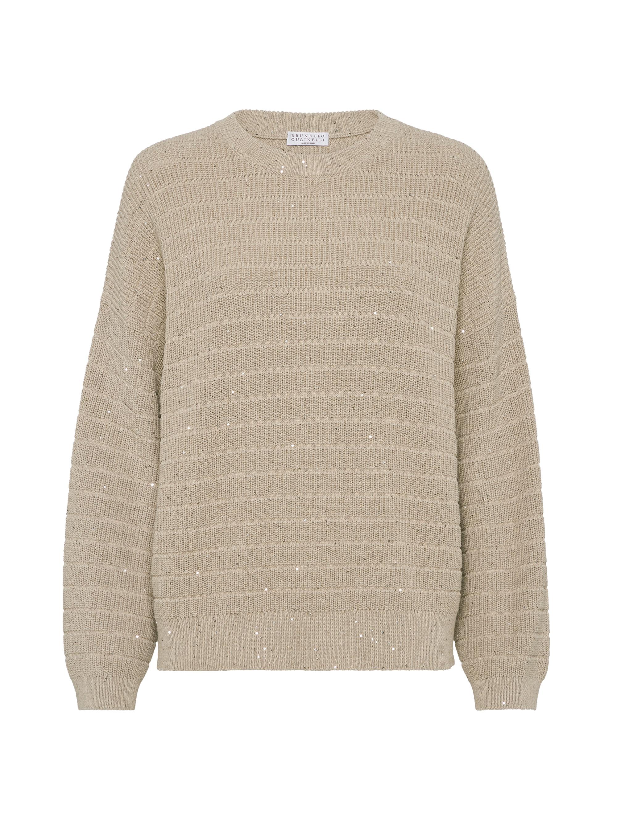 Brunello Cucinelli Women's Textured Half English Rib Sweater in Cotton Diamond Yarn - Warm Beige