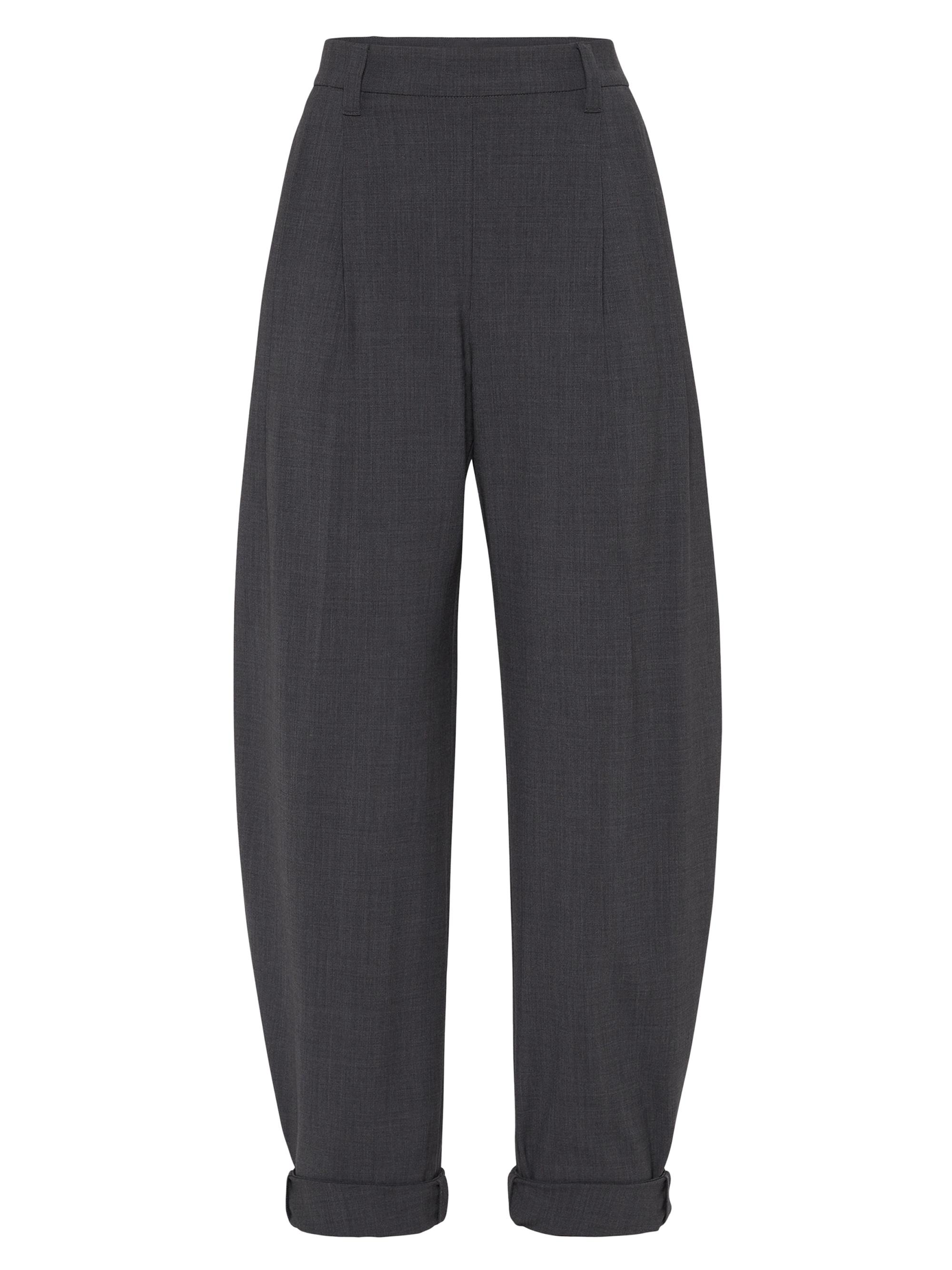 Brunello Cucinelli Women's Tropical Luxury Wool Slouchy Trousers - Anthracite