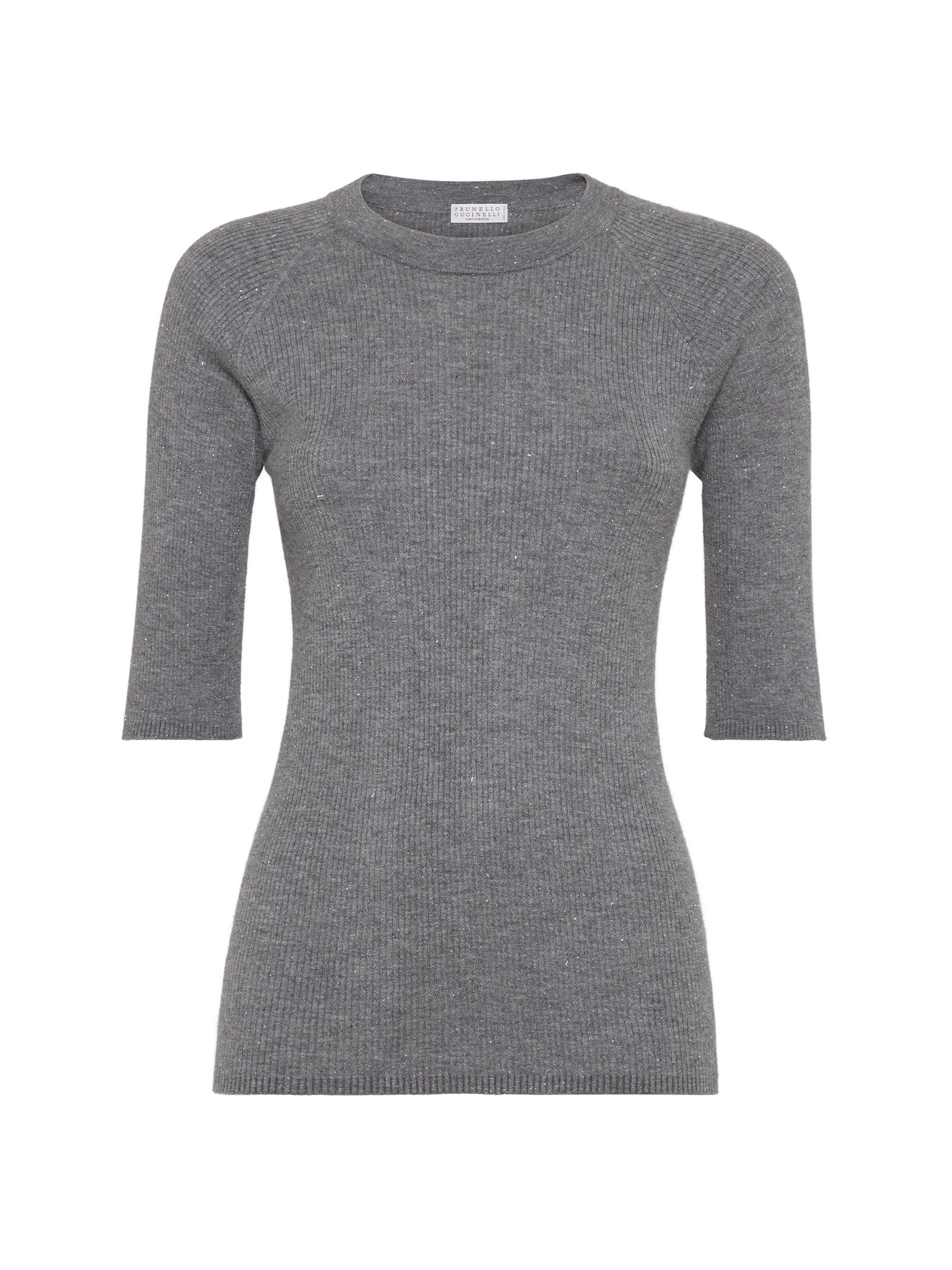 Brunello Cucinelli Women's Sparkling Cashmere Lightweight Rib Sweater - Lead