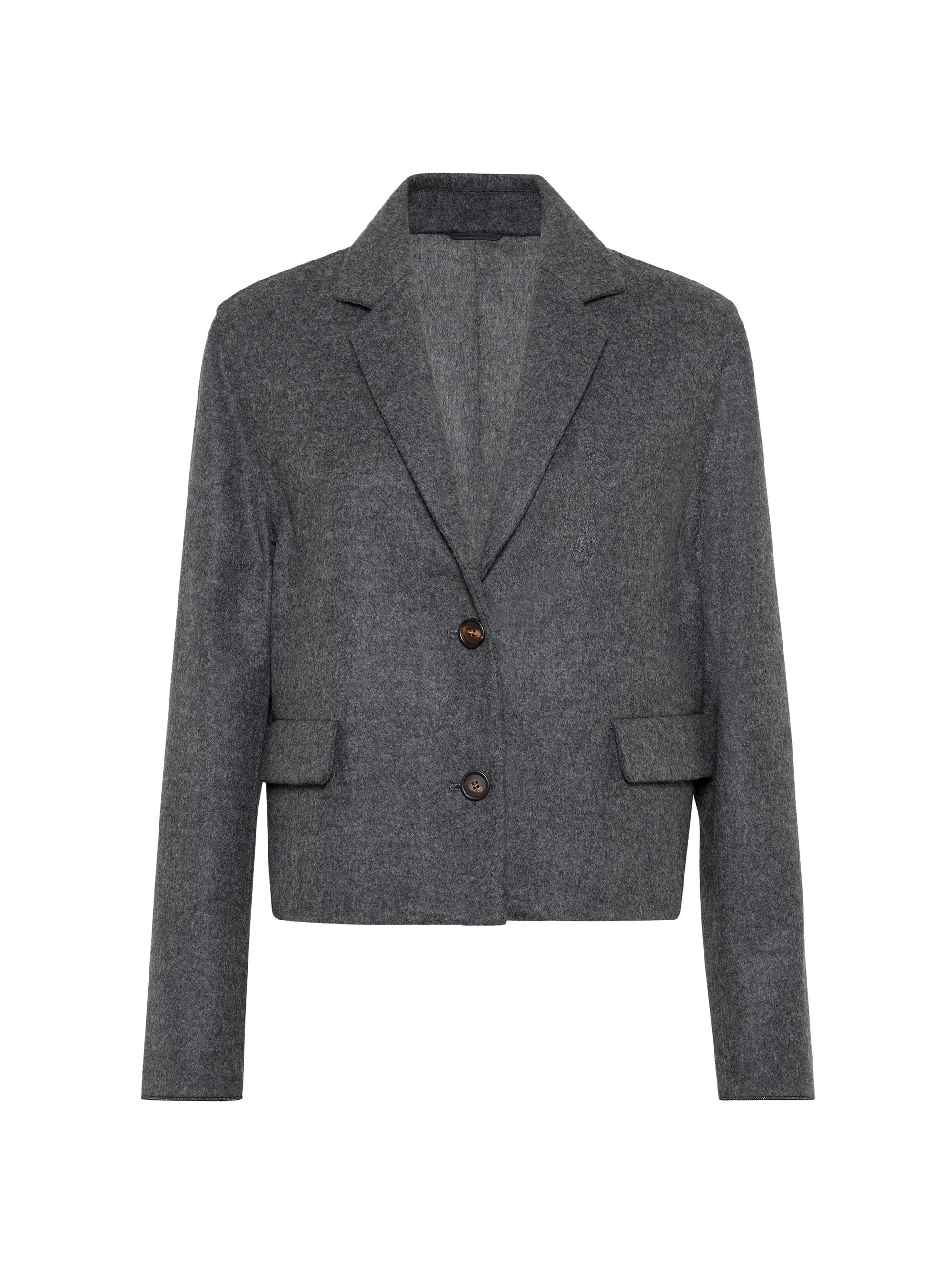 Brunello Cucinelli Women's Hand Crafted Virgin Wool Double Cloth Cropped Blazer - Lead