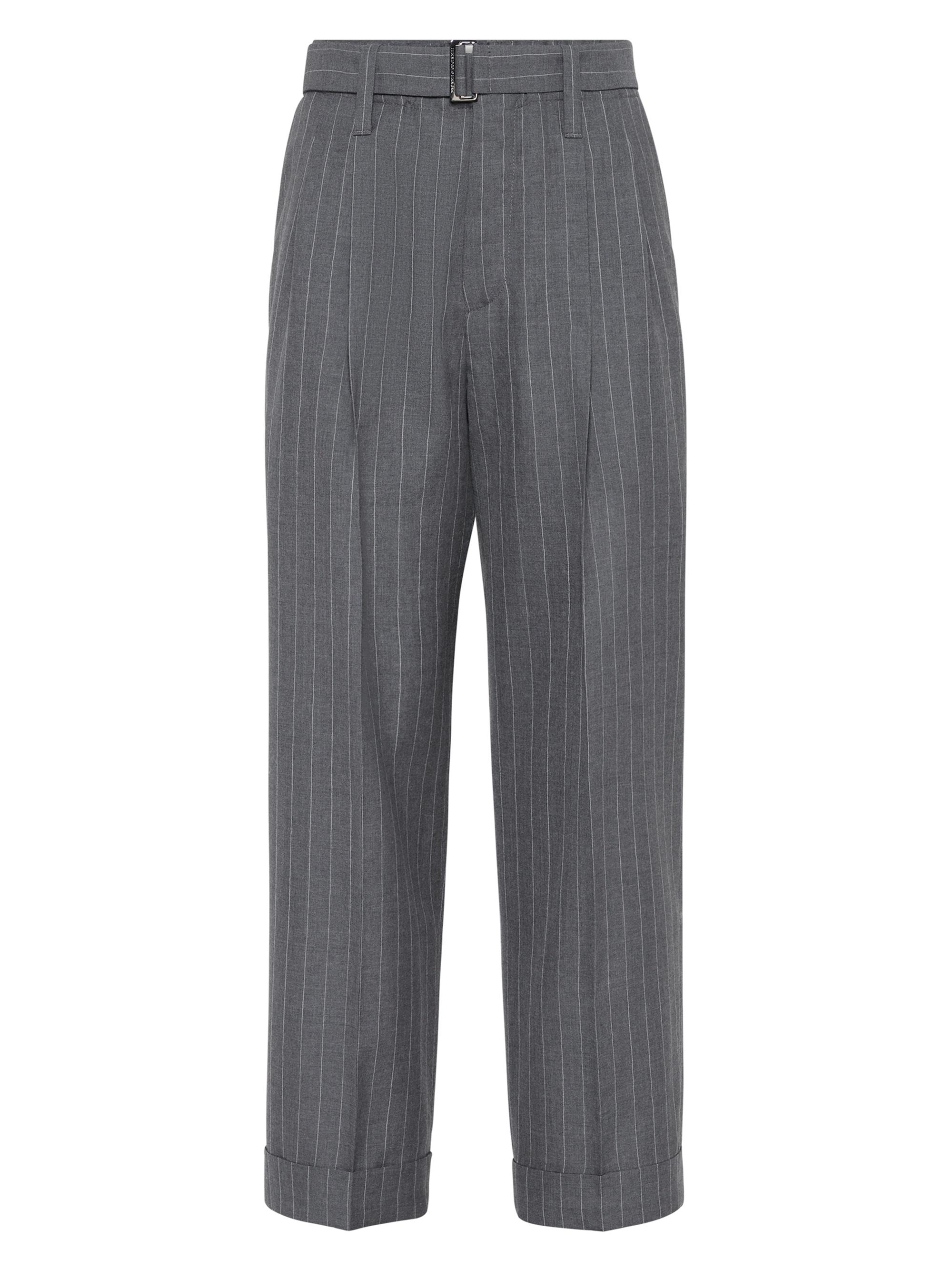 Brunello Cucinelli Women's Virgin Wool Chalk Stripe Gauze Baggy Sartorial Trousers - Lead