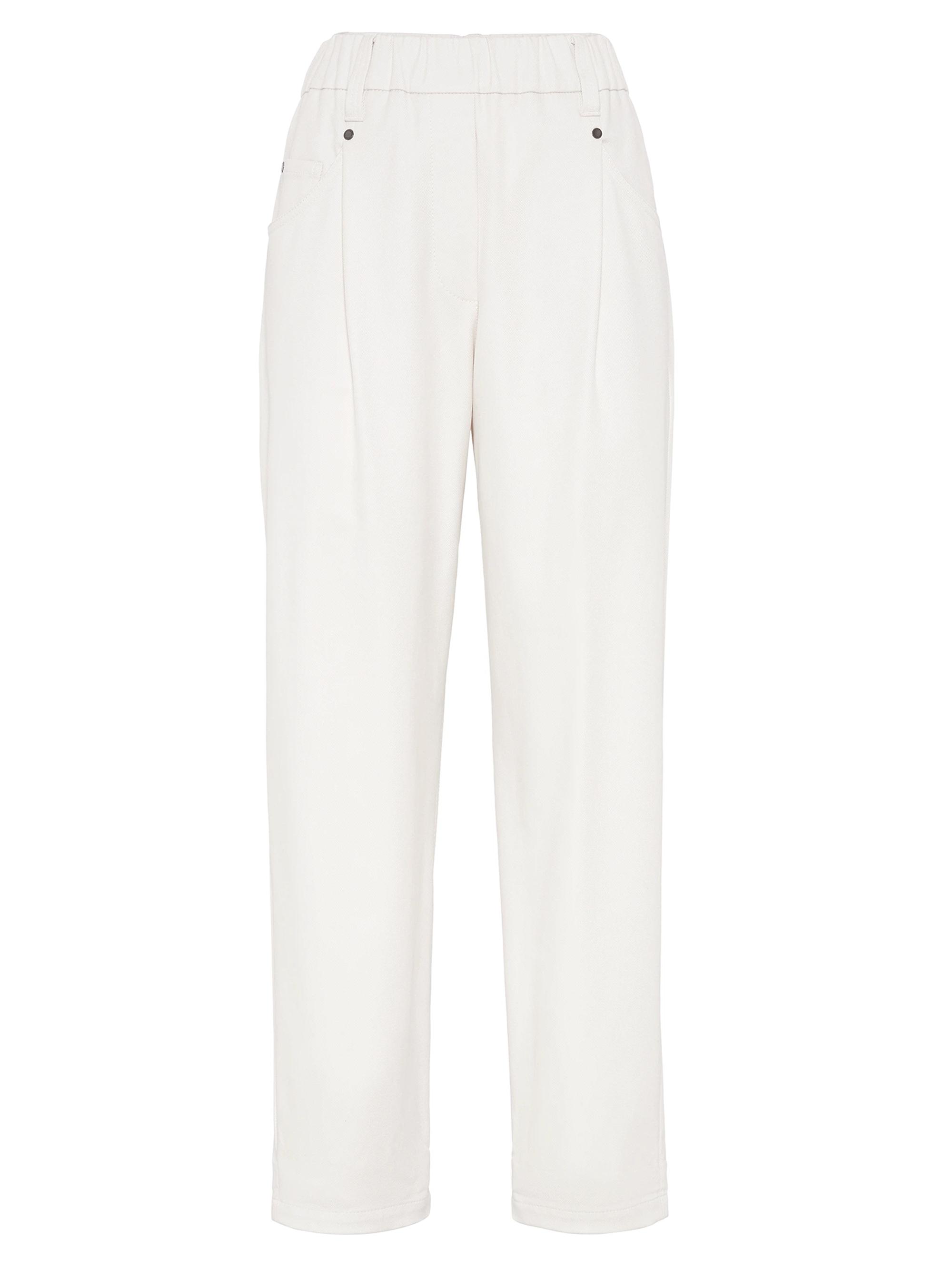 Brunello Cucinelli Women's Stretch Cotton Cover Baggy Pull on Trousers - White