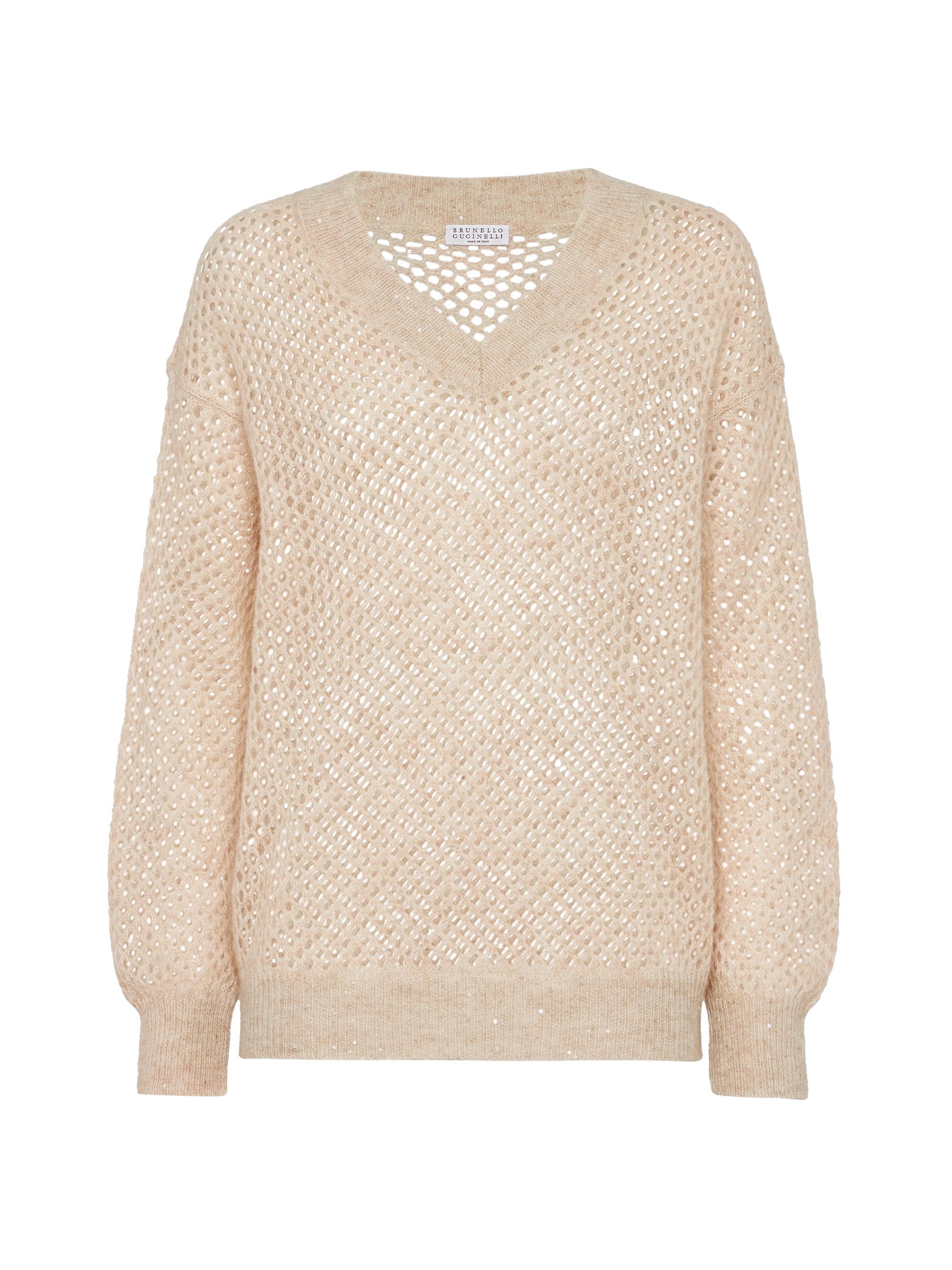 Brunello Cucinelli Women's Mohair, Cotton and Wool Dazzling Mesh Sweater - Warm Beige