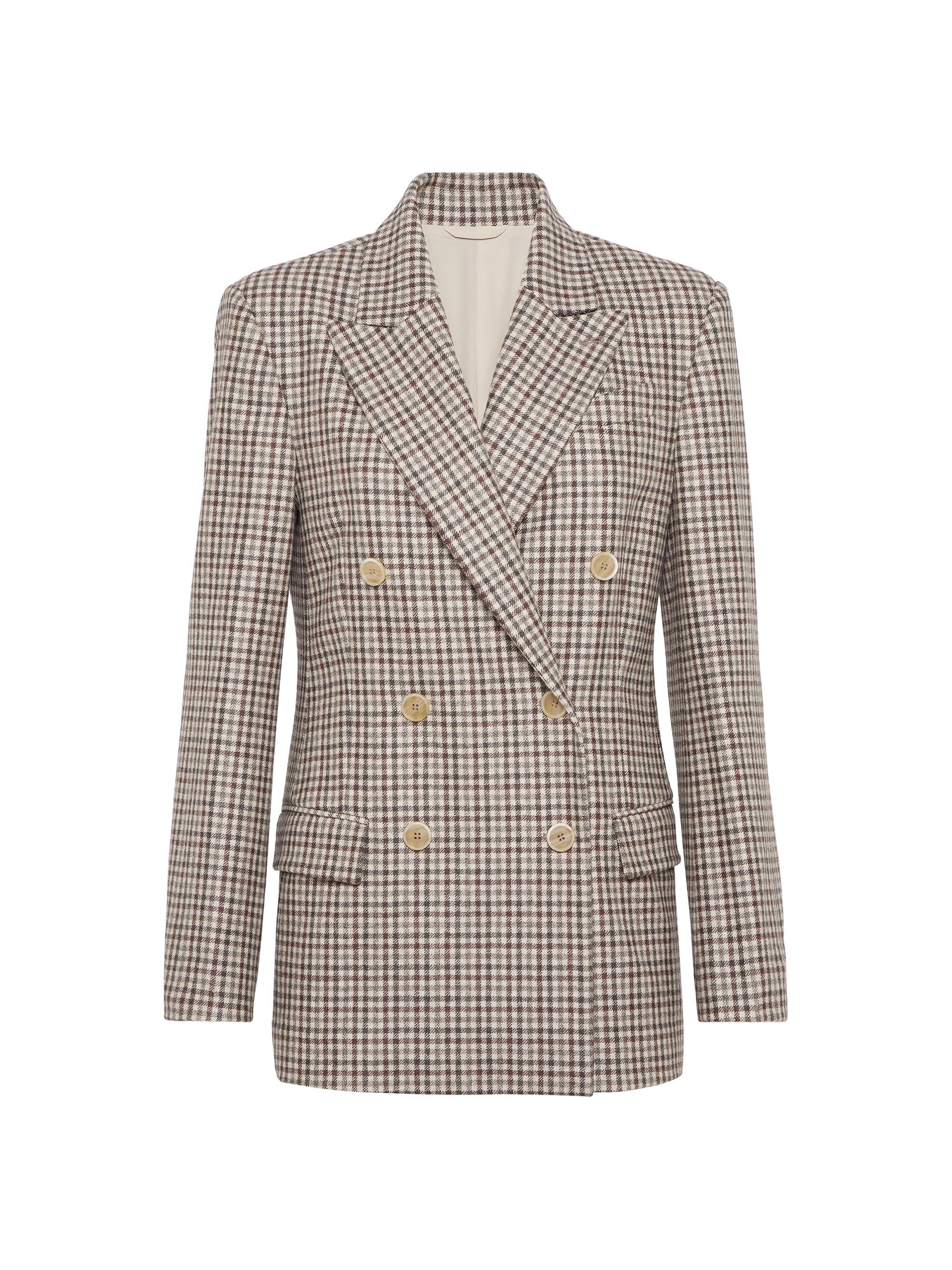 Brunello Cucinelli Women's Virgin Wool Checked Flannel Blazer - Brown