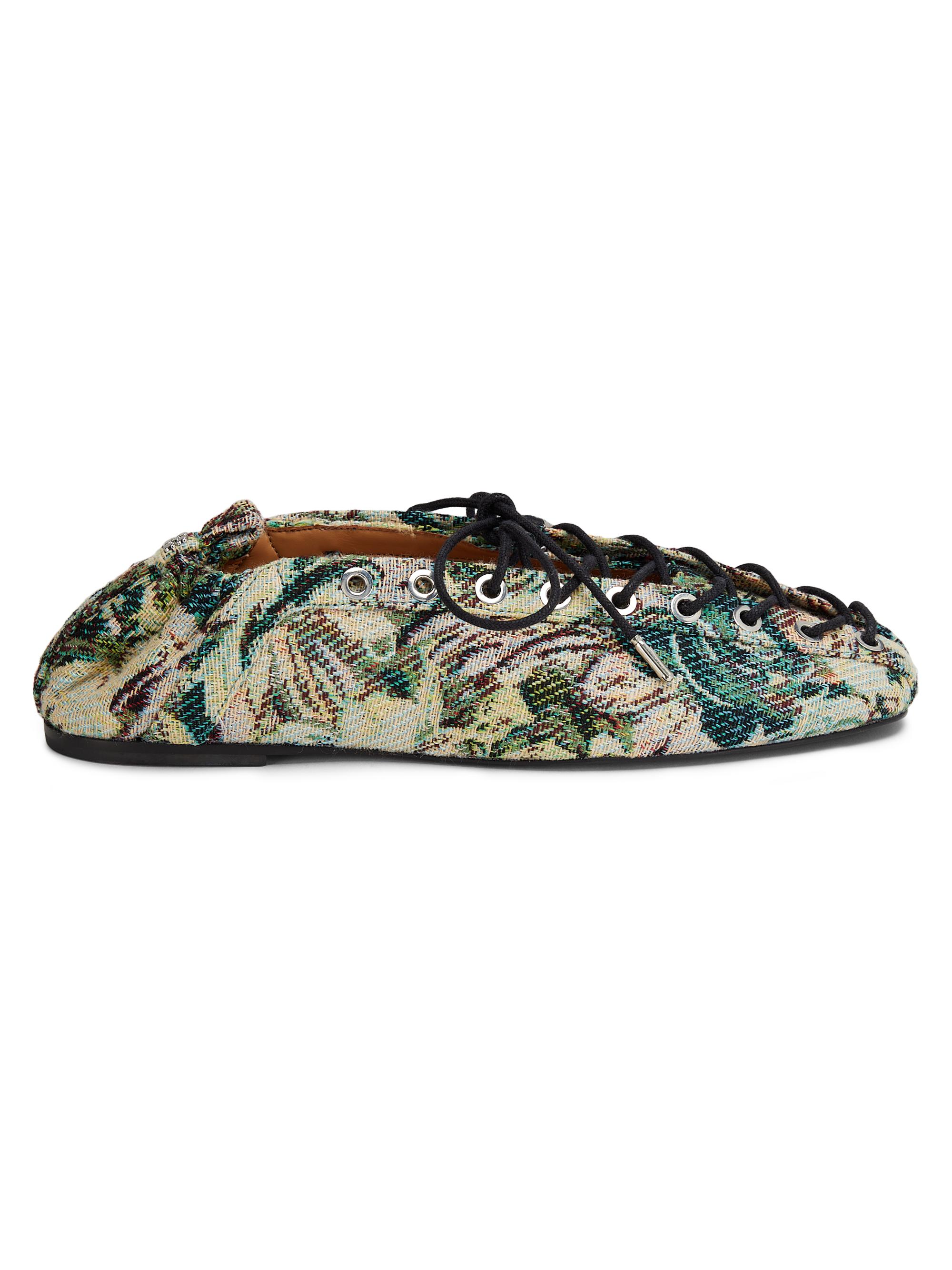Ganni Women's Tapestry Lace-Up Ballet Flats - Jadeite
