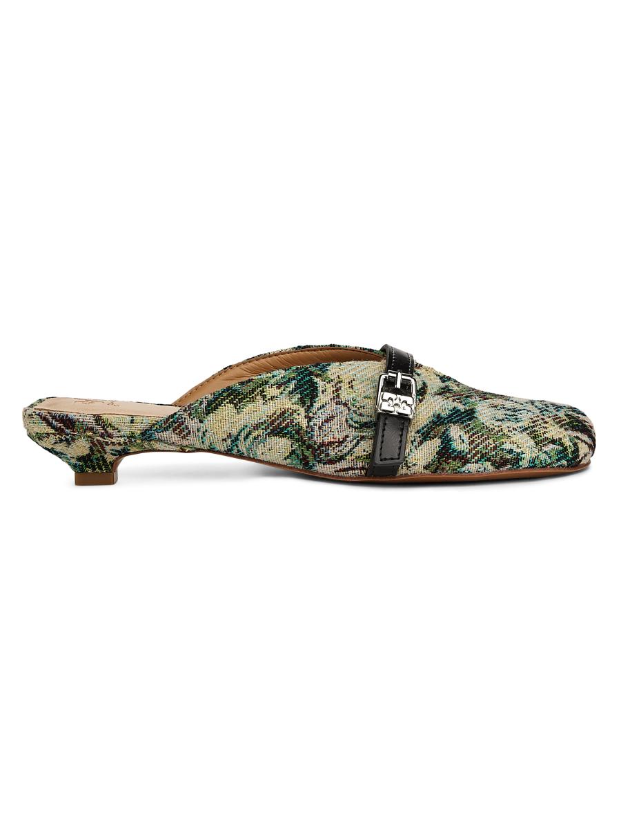 Ganni Sue Tapestry Kitten-Heel Mules | Saks Fifth Avenue