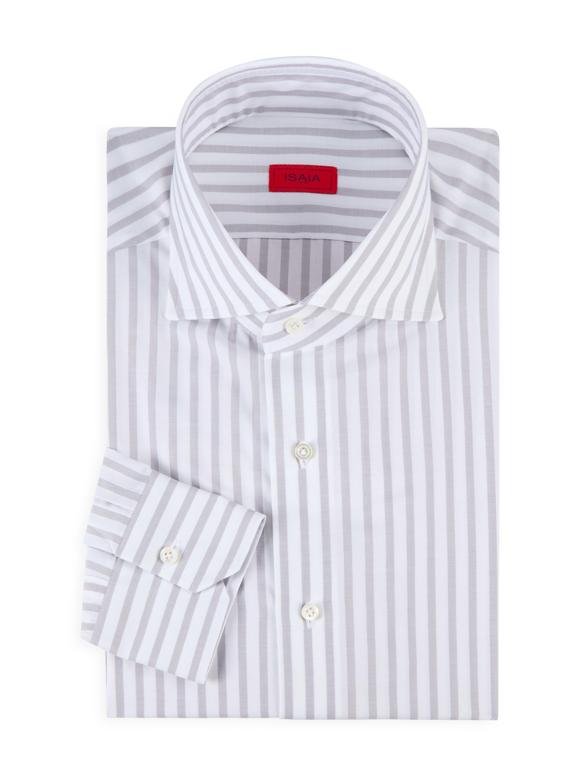 Isaia Men's Bengal Striped Cotton Shirt - White Grey