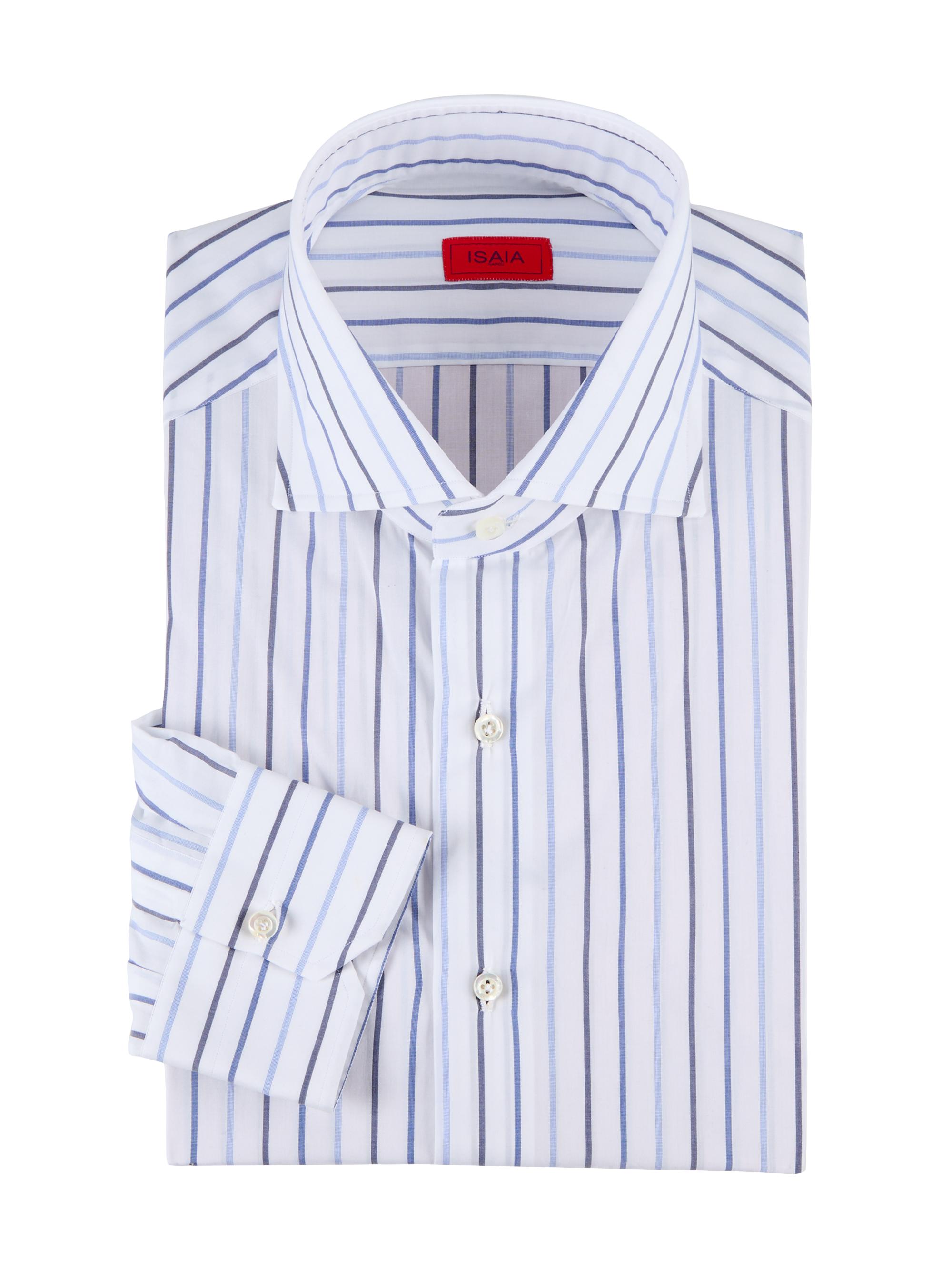 Isaia Men's Righe E Quadri Classic Cotton Shirt - White Blue