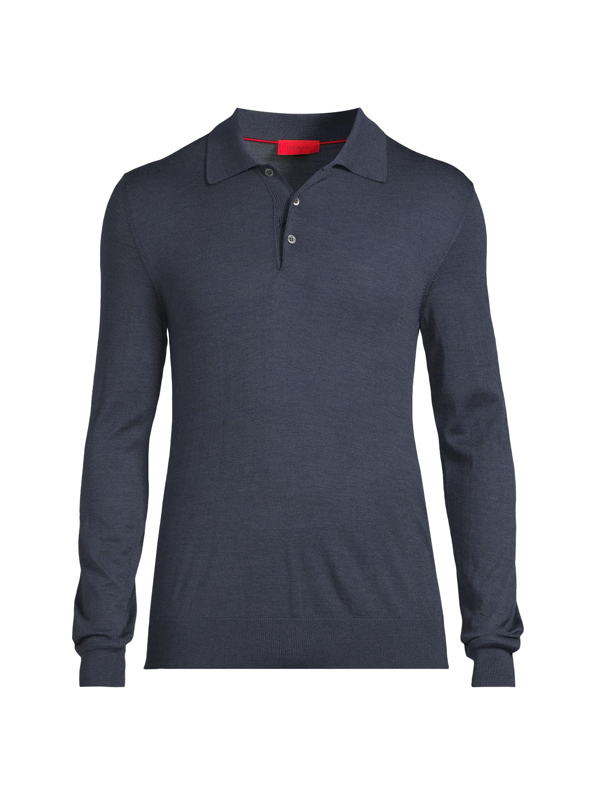 Isaia Men's Wool Polo Sweater - Medium Blue