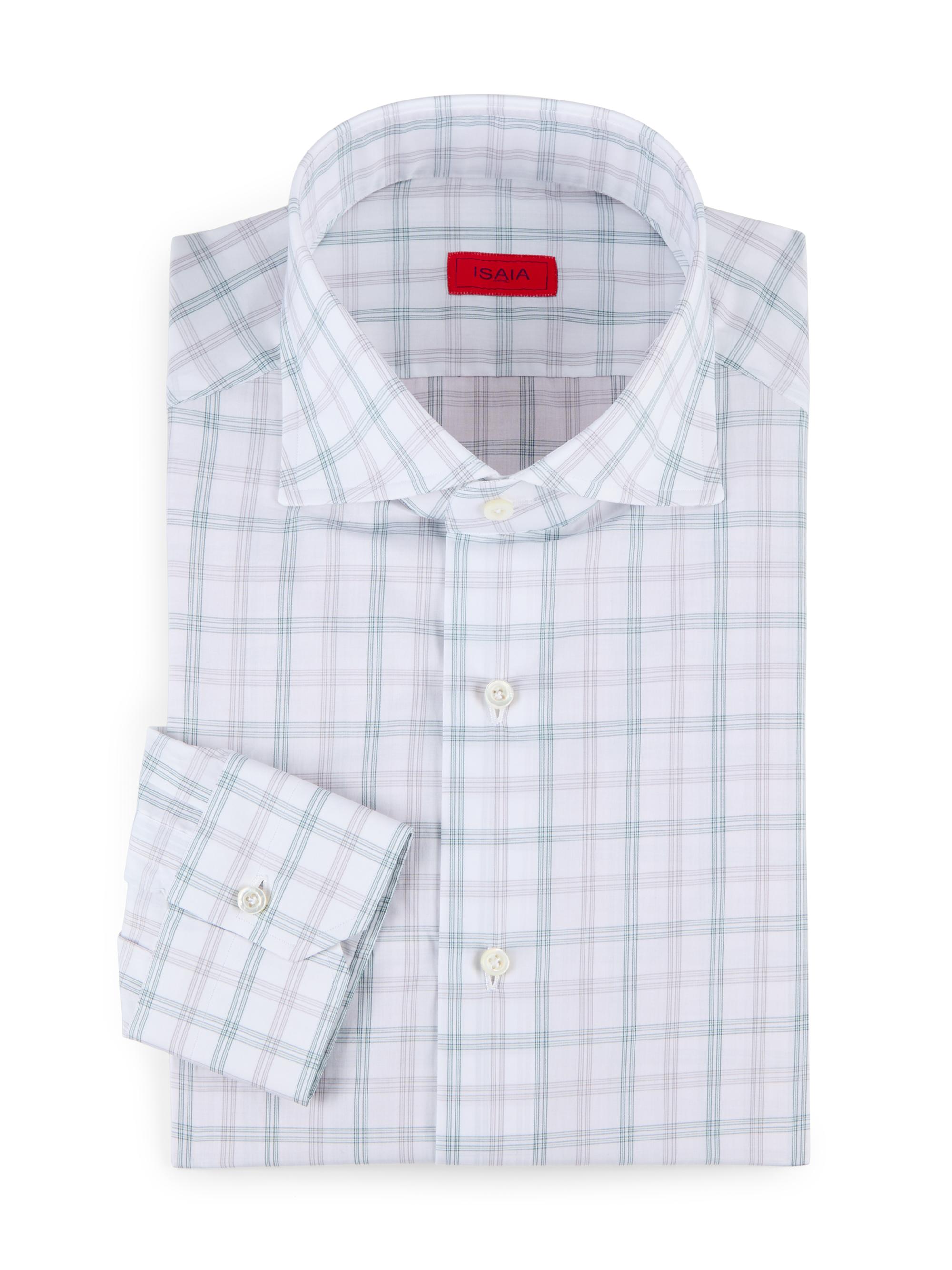 Isaia Men's Plaid Cotton Button-Front Shirt - White Blue
