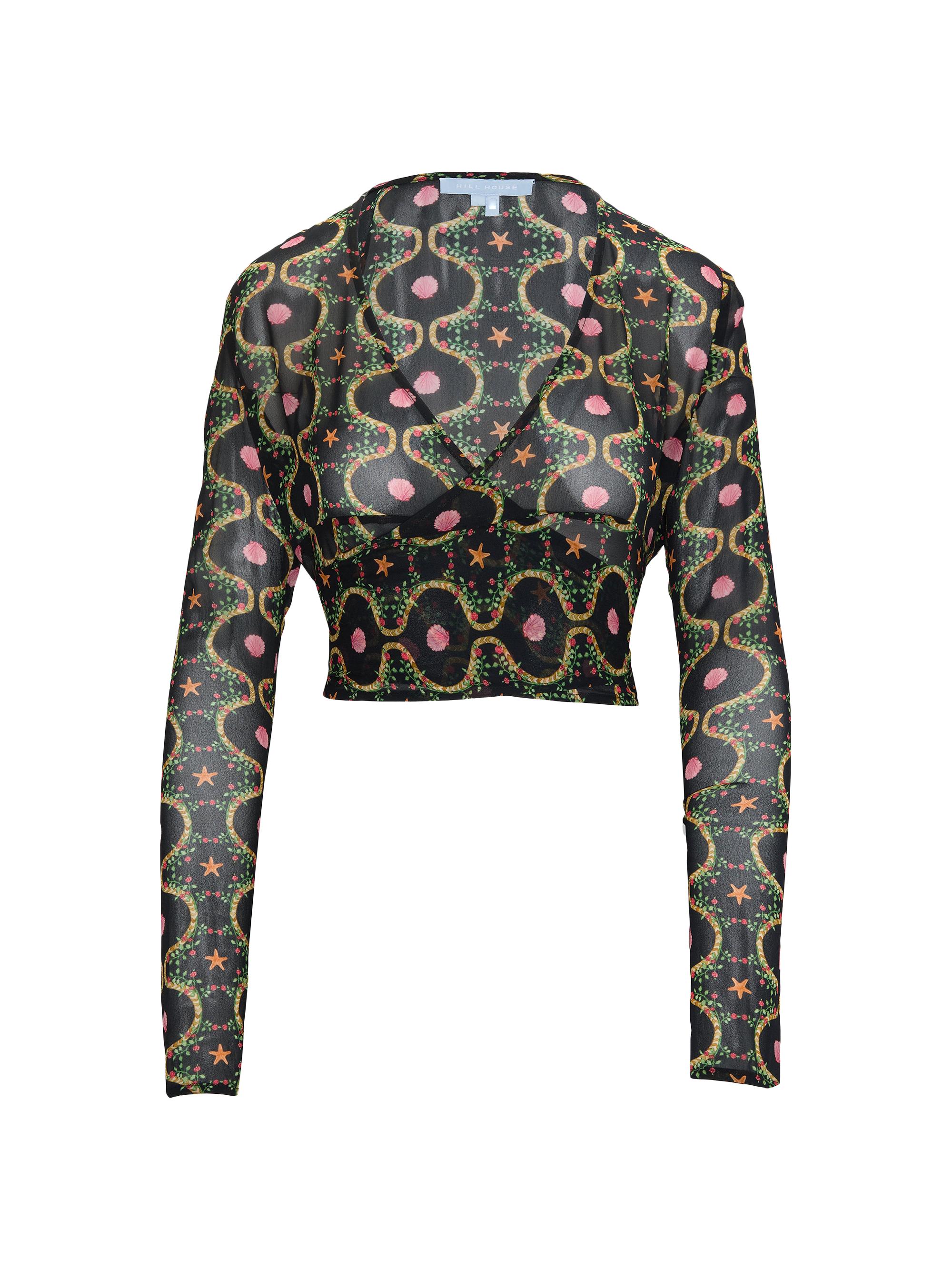 Hill House Home Women's The Aviva Wrap Top - Black Cisco Trellis