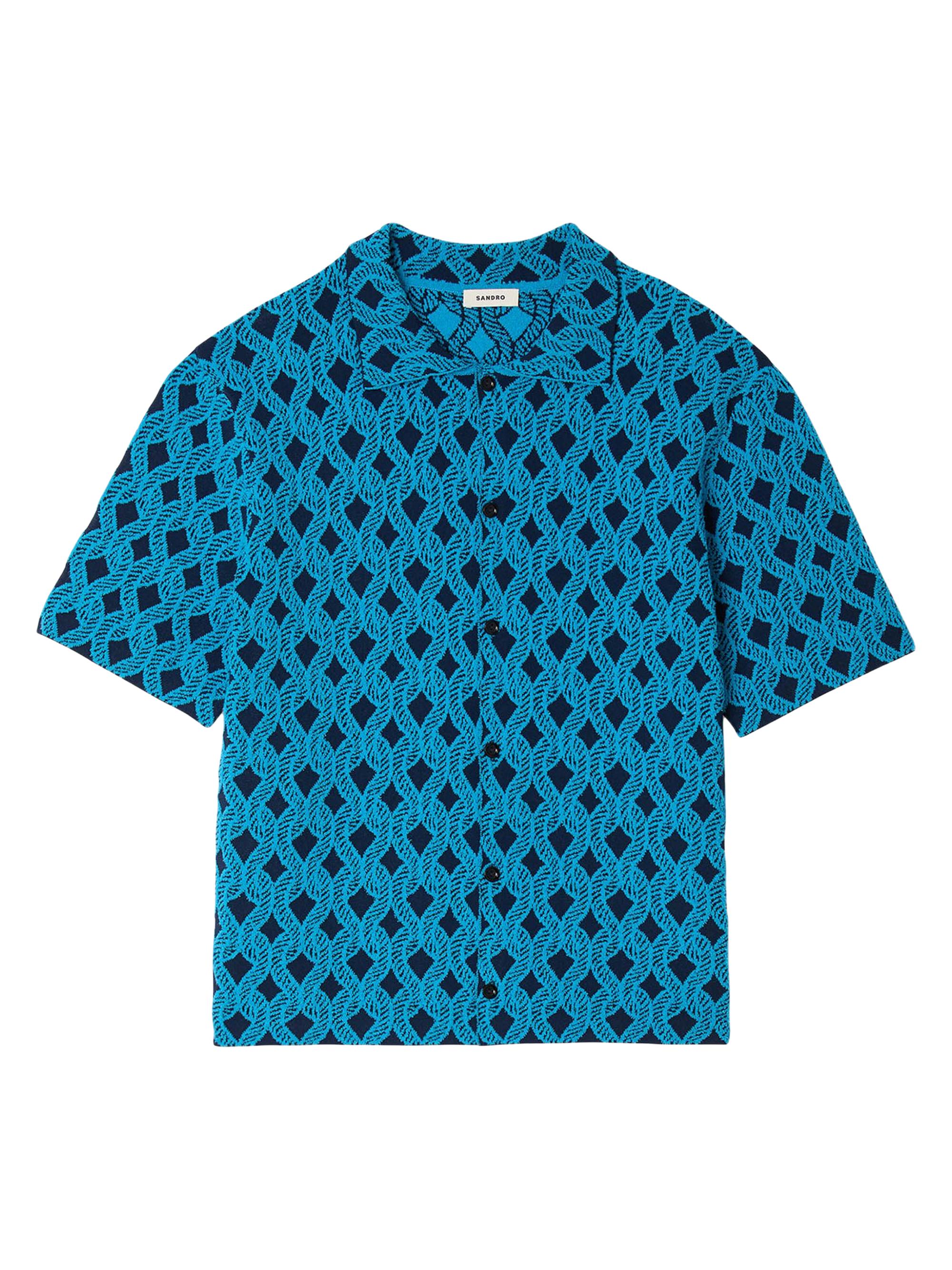 Sandro Men's Rope Jacquard Cardigan Shirt - Turquoise