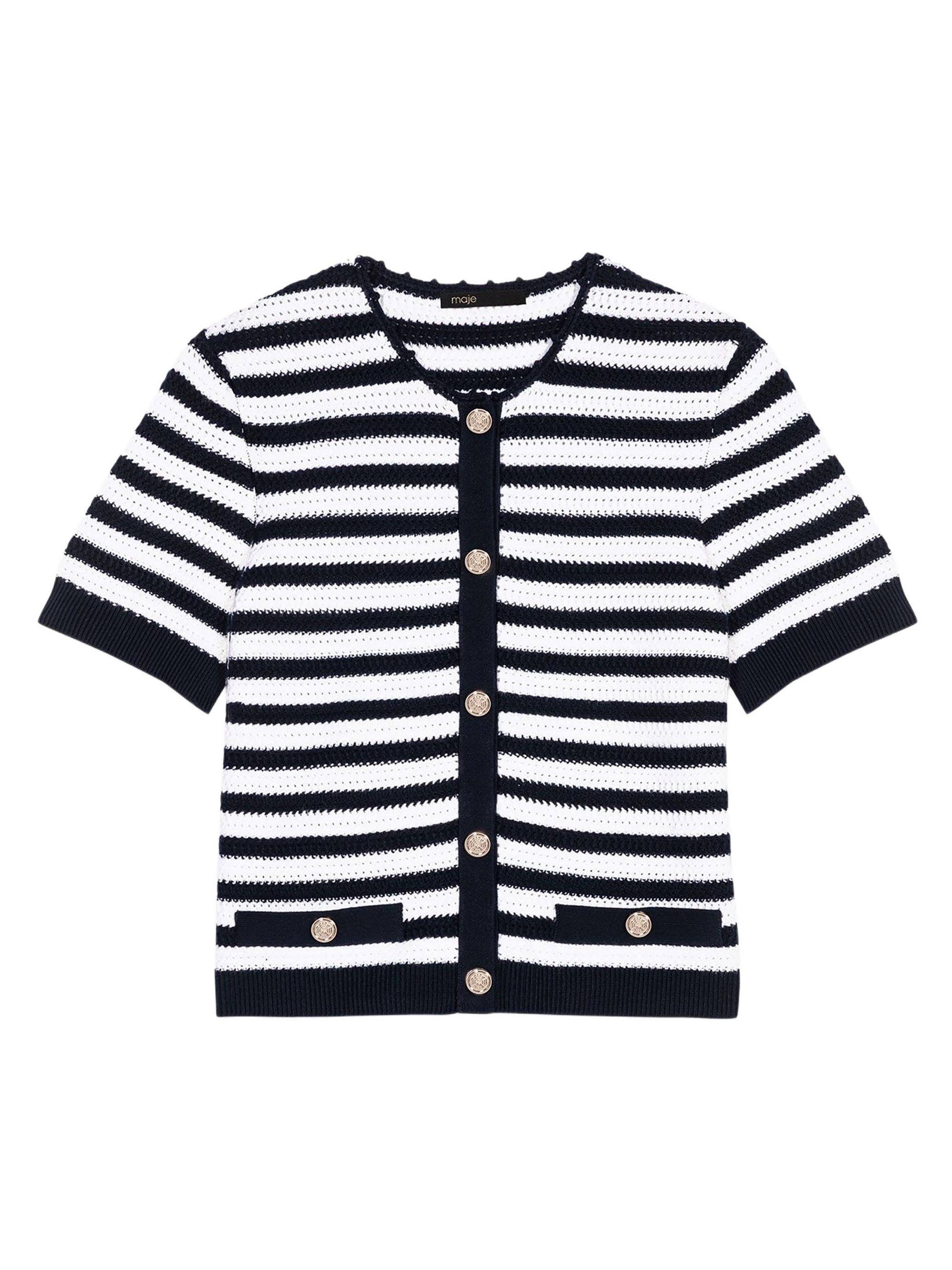 Maje Women's Crocheted Cropped Cardigan - White Navy