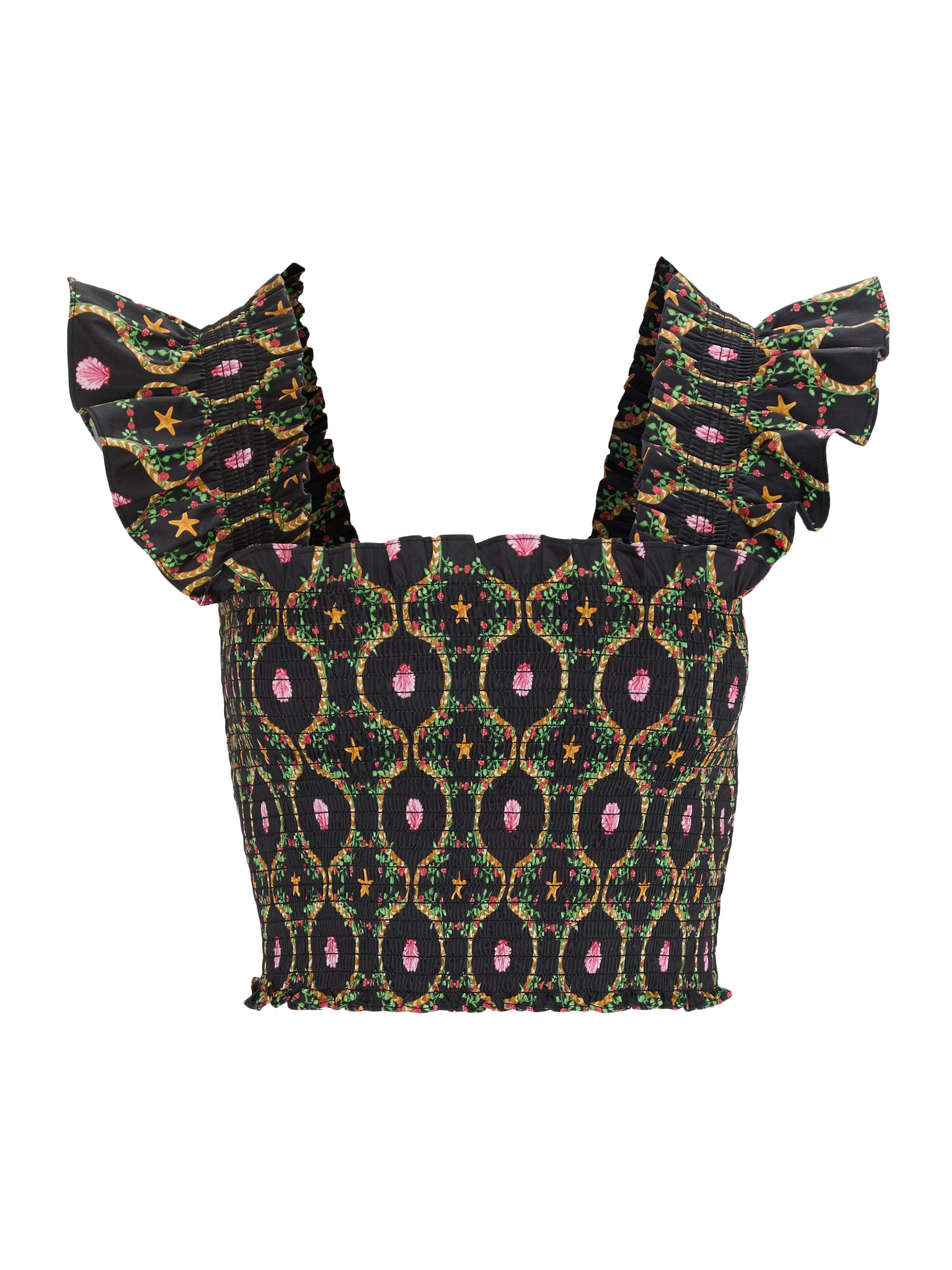 Hill House Home Women's The Cropped Paz Top - Black Cisco Trellis