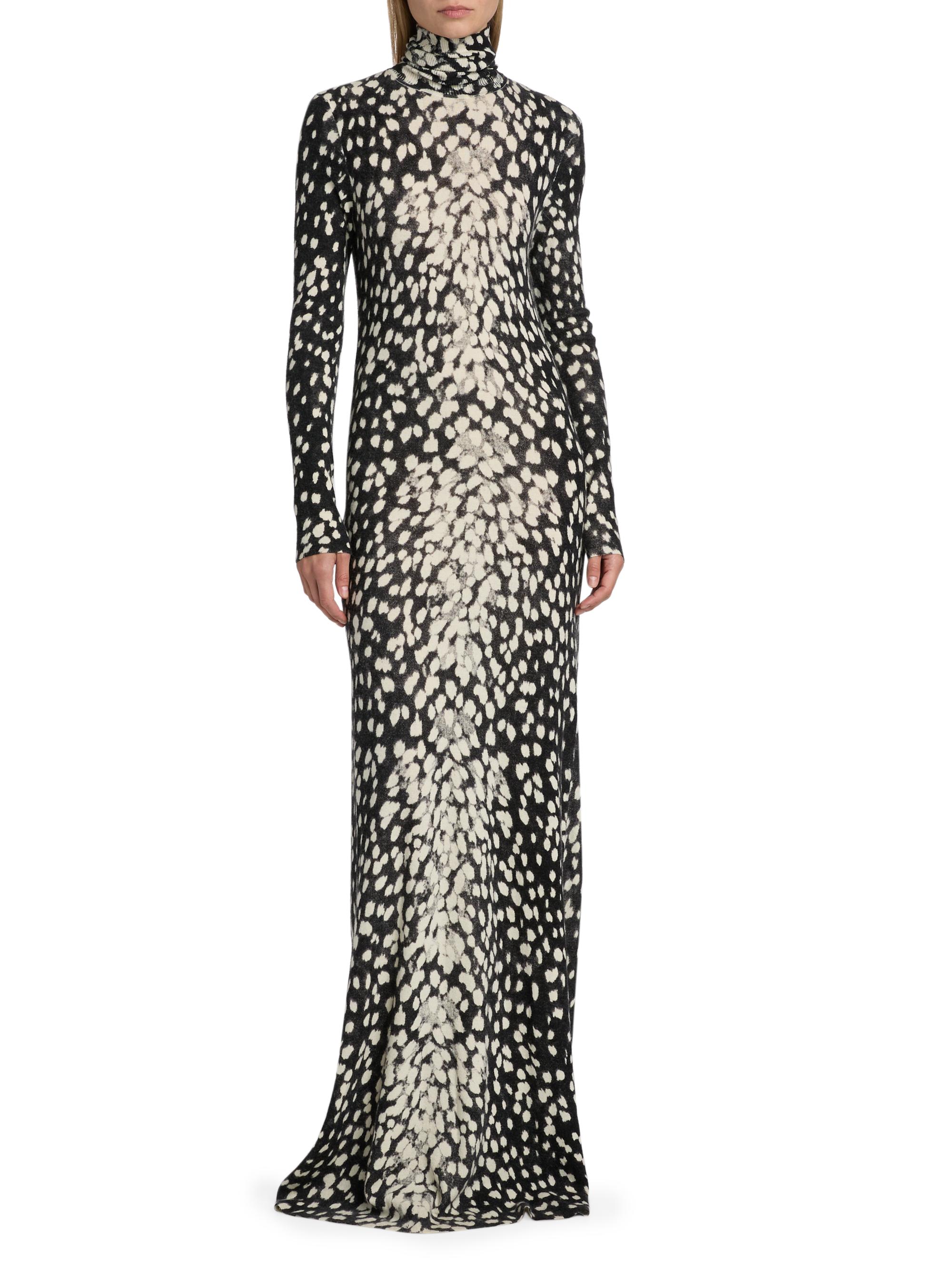 Brandon Maxwell The Camille Hand-Printed Cashmere Turtleneck Dress