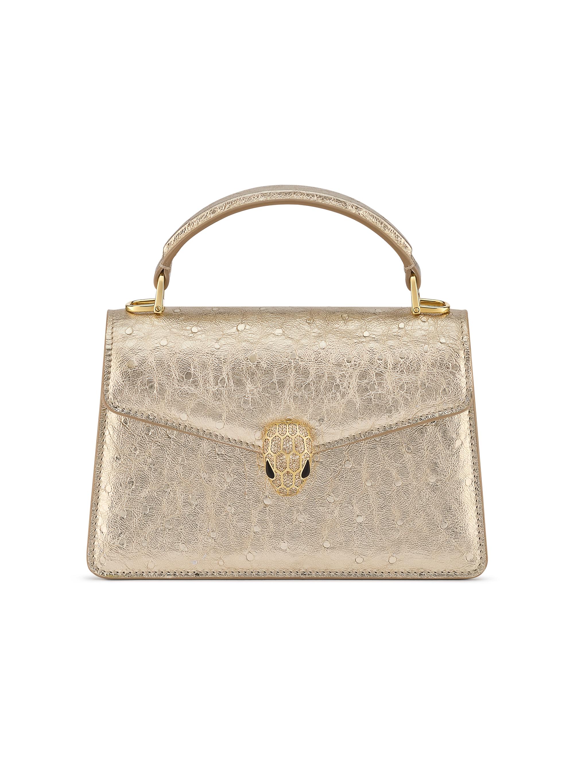 BVLGARI Women's Serpenti Metallic Ostrich Top Handle Bag - Light Gold