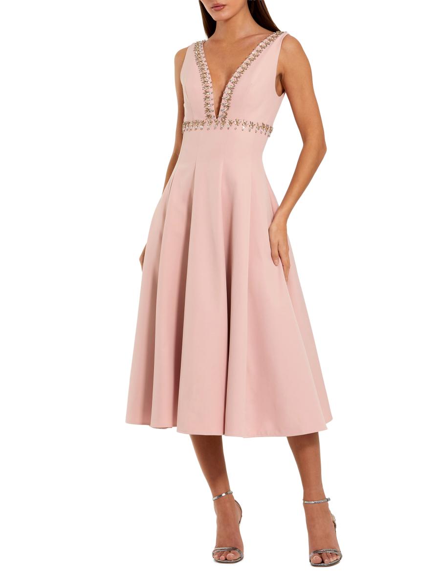 Mac Duggal Women's Beaded Crepe A-line Midi-dress In Pink