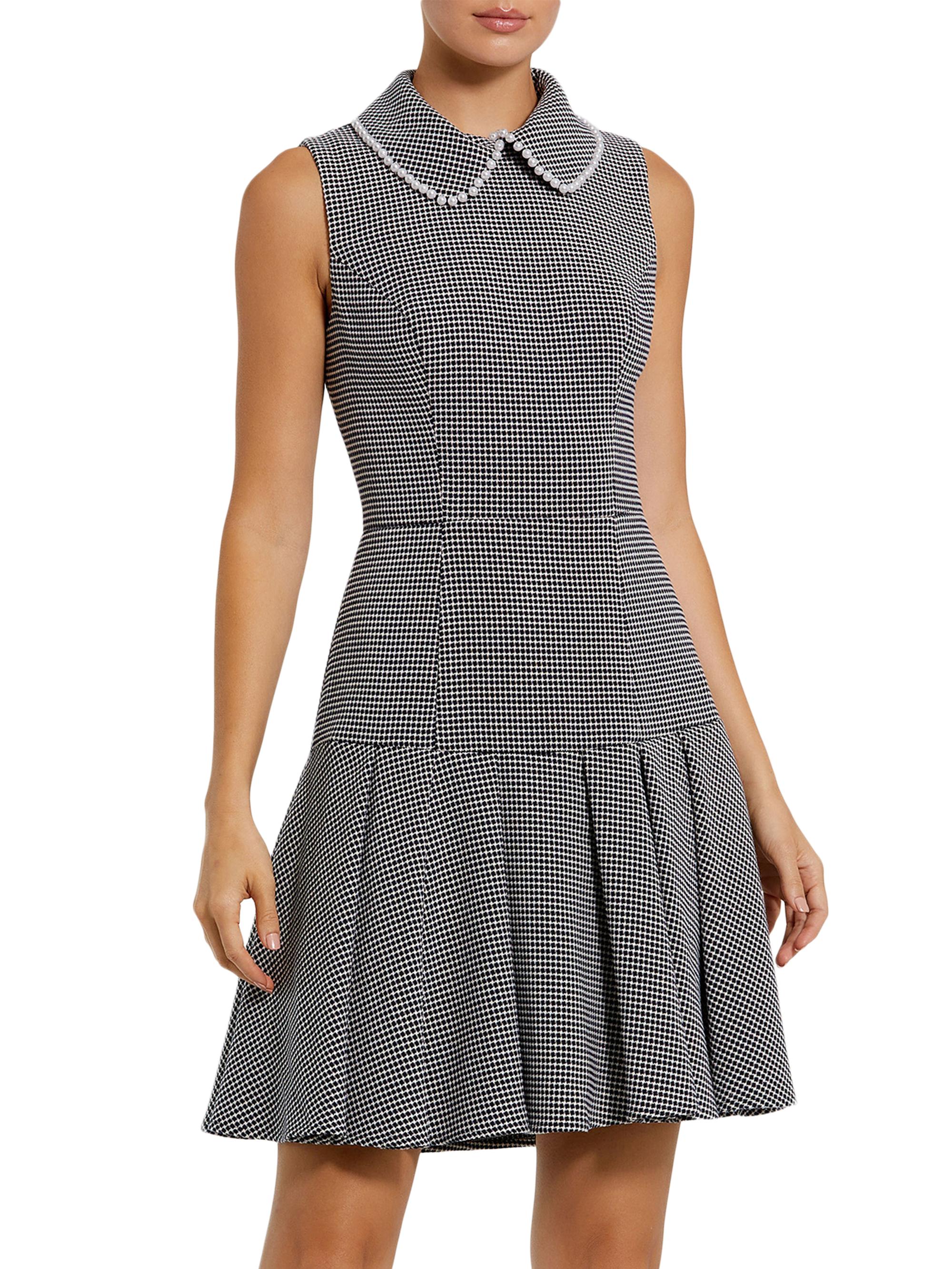 Mac Duggal Women's Sleeveless Collared Bouclé Minidress With Pleats - Black White