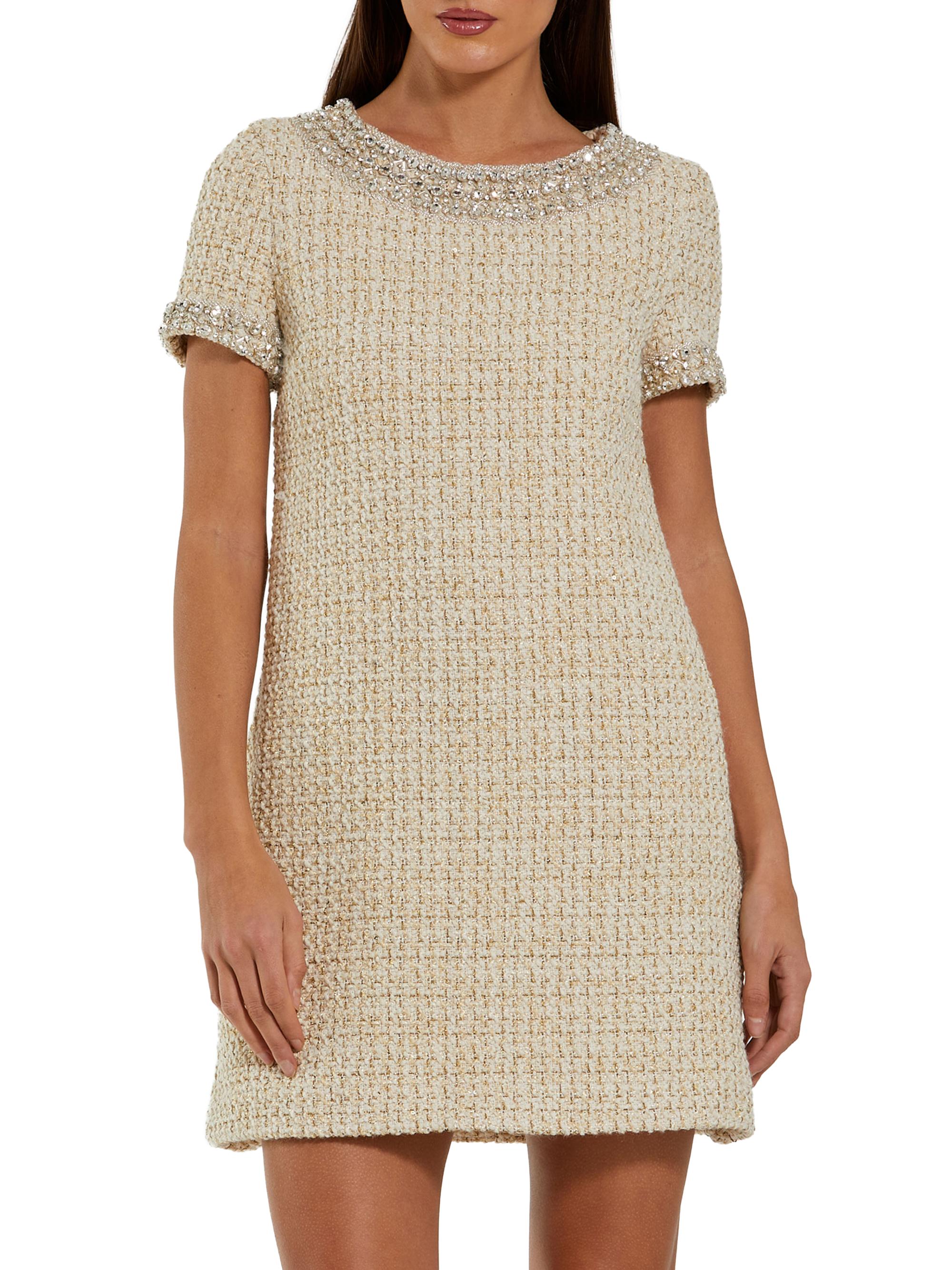 Mac Duggal Women's Short Sleeve Bouclé Minidress With Beading Detail -  Gold