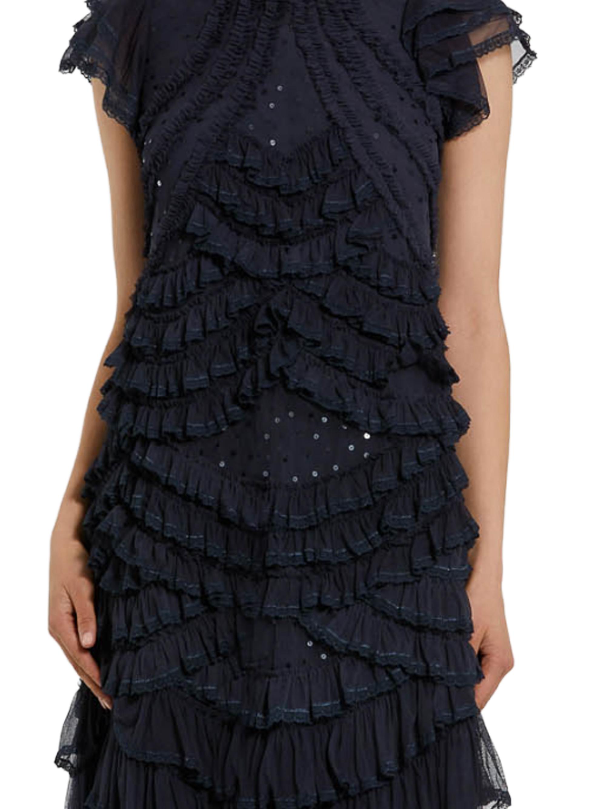Mac Duggal High Neck Mesh Ruffle Midi-Dress | Saks Fifth Avenue