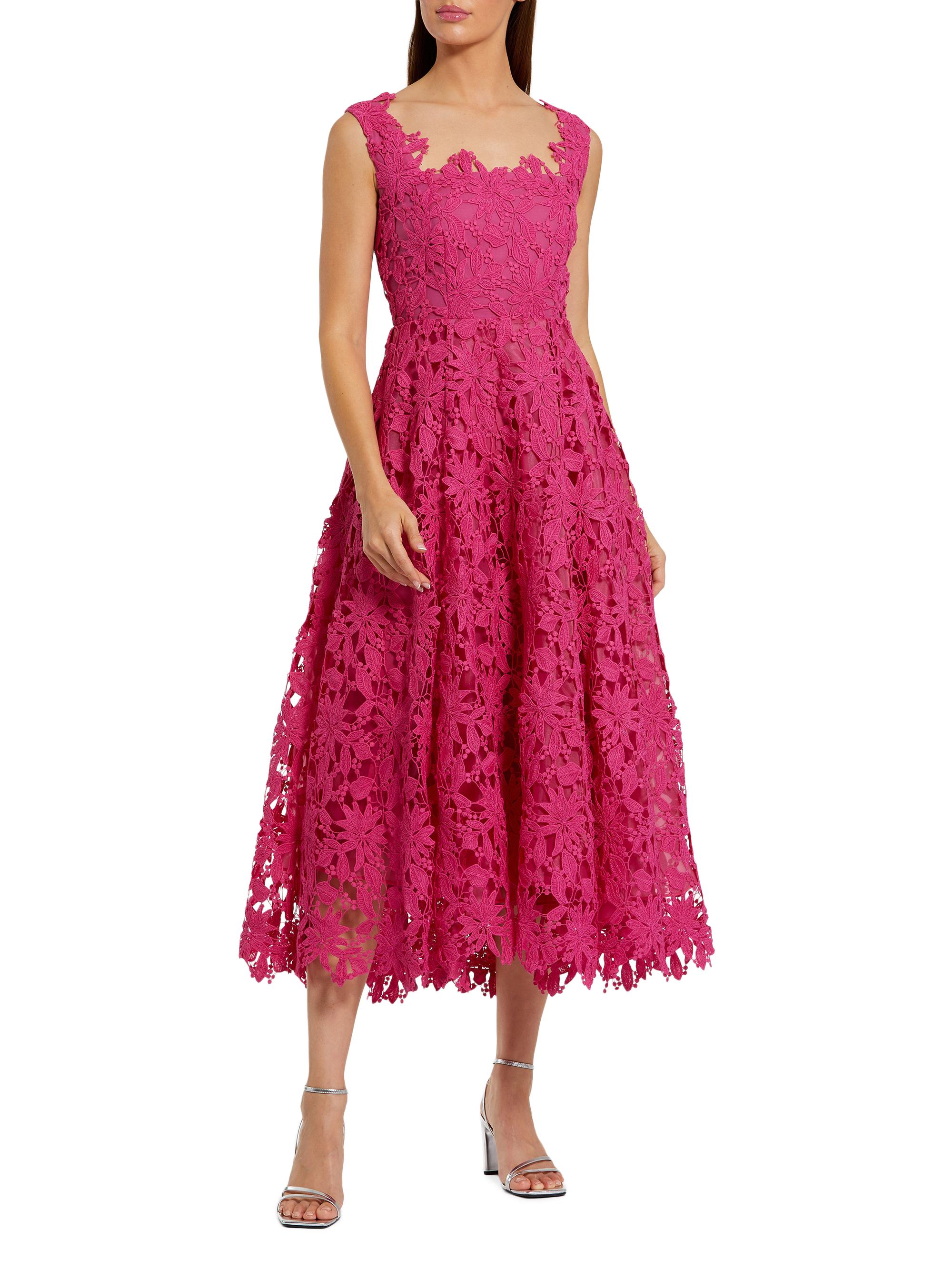 Mac Duggal Women's Lace A-Line Midi-Dress - Hot Pink