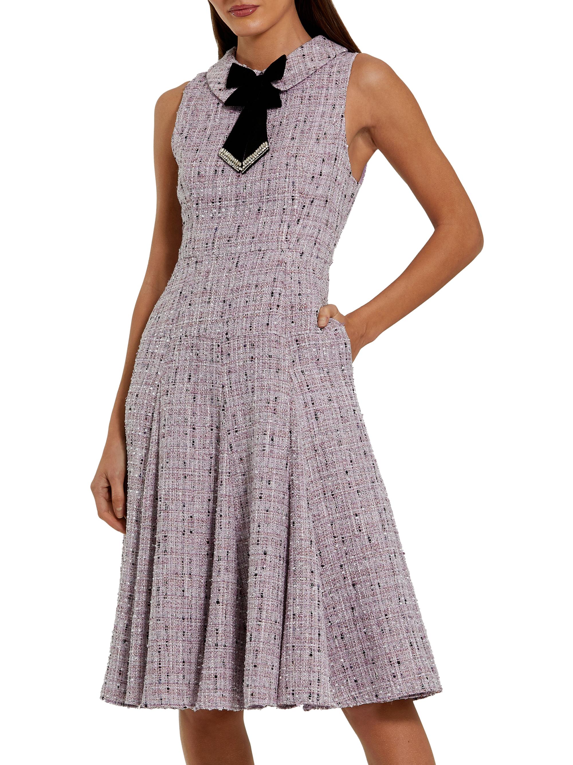 Mac Duggal Women's Sleeveless Bouclé Midi-Dress With Bow - Lilac Multi