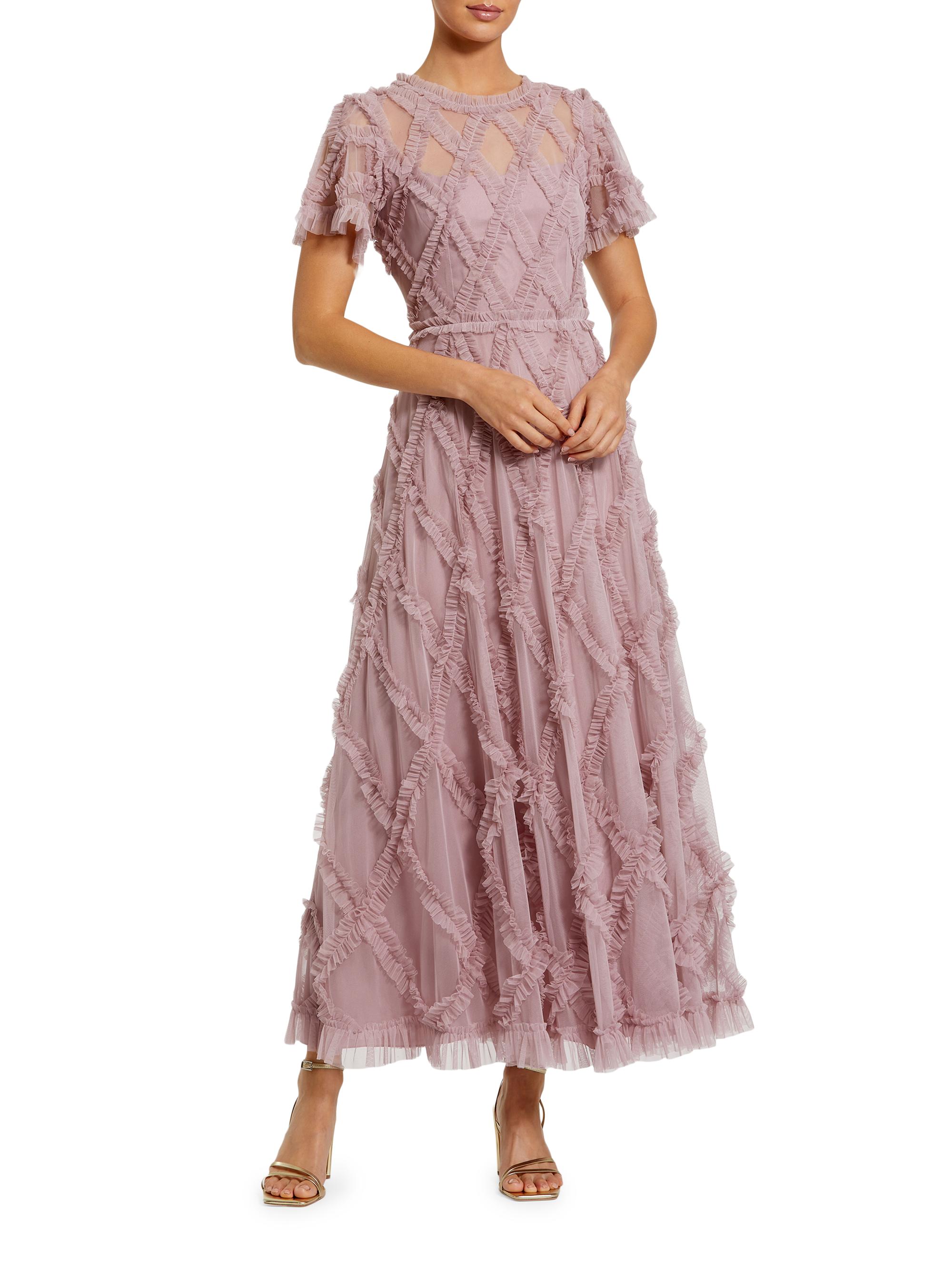 Mac Duggal Women's Ruffled Diamond-Quilted Mesh Gown - Heather