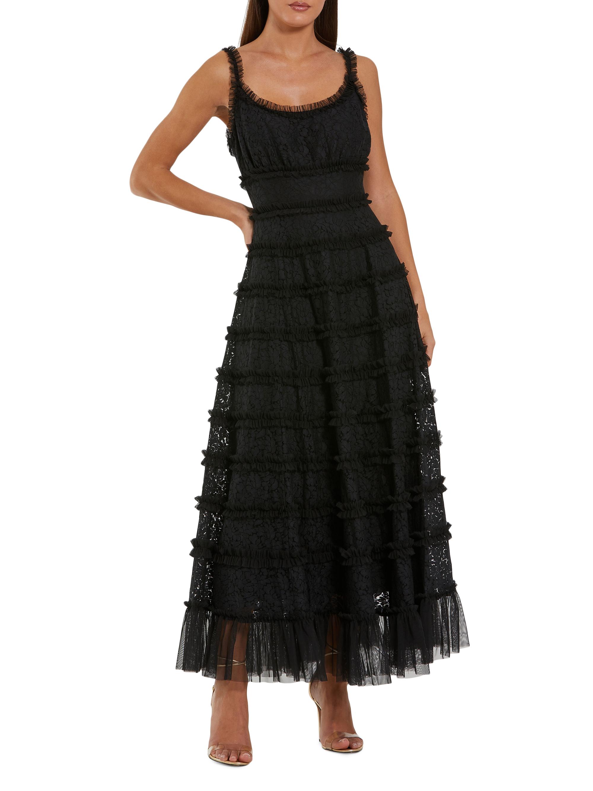 Mac Duggal Women's Ruffled Lace Midi-Dress - Black