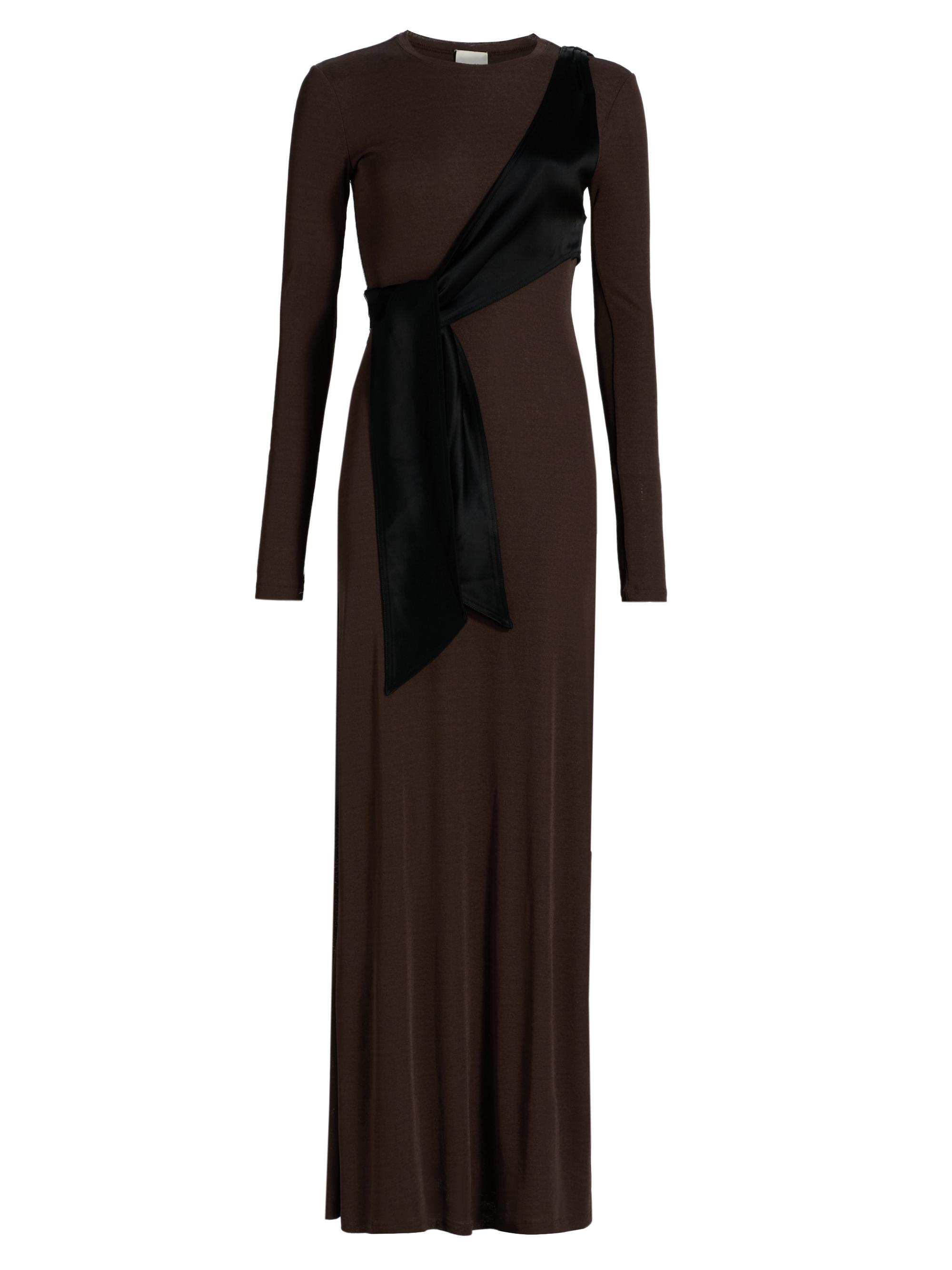 Nanushka Women's Grow Yura Jersey-Knit Sash Maxi Dress - Dark Oak Black