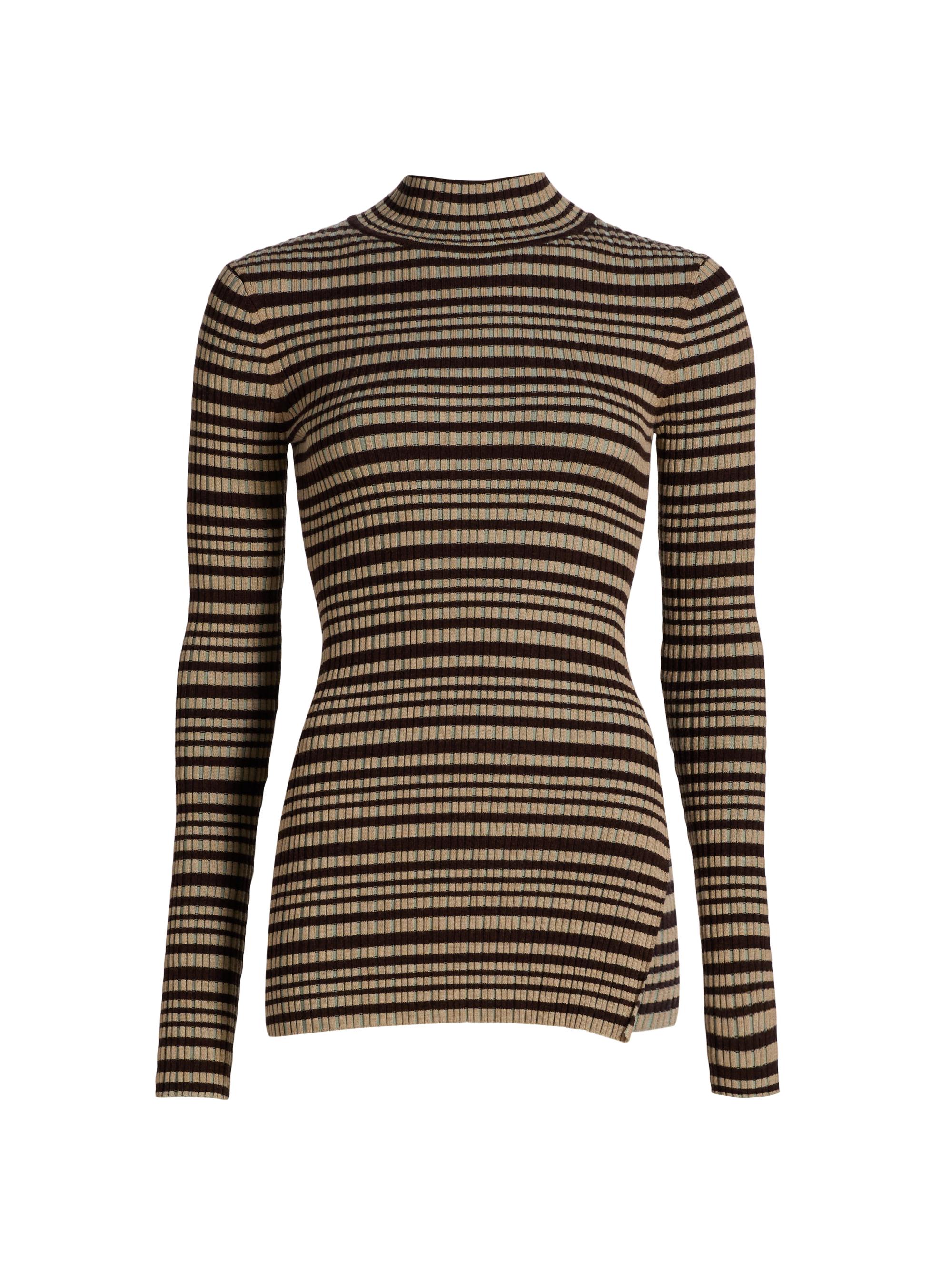 Nanushka Women's Grow Arella Striped Wool-Blend Turtleneck Sweater - Black Brown Green Stripe