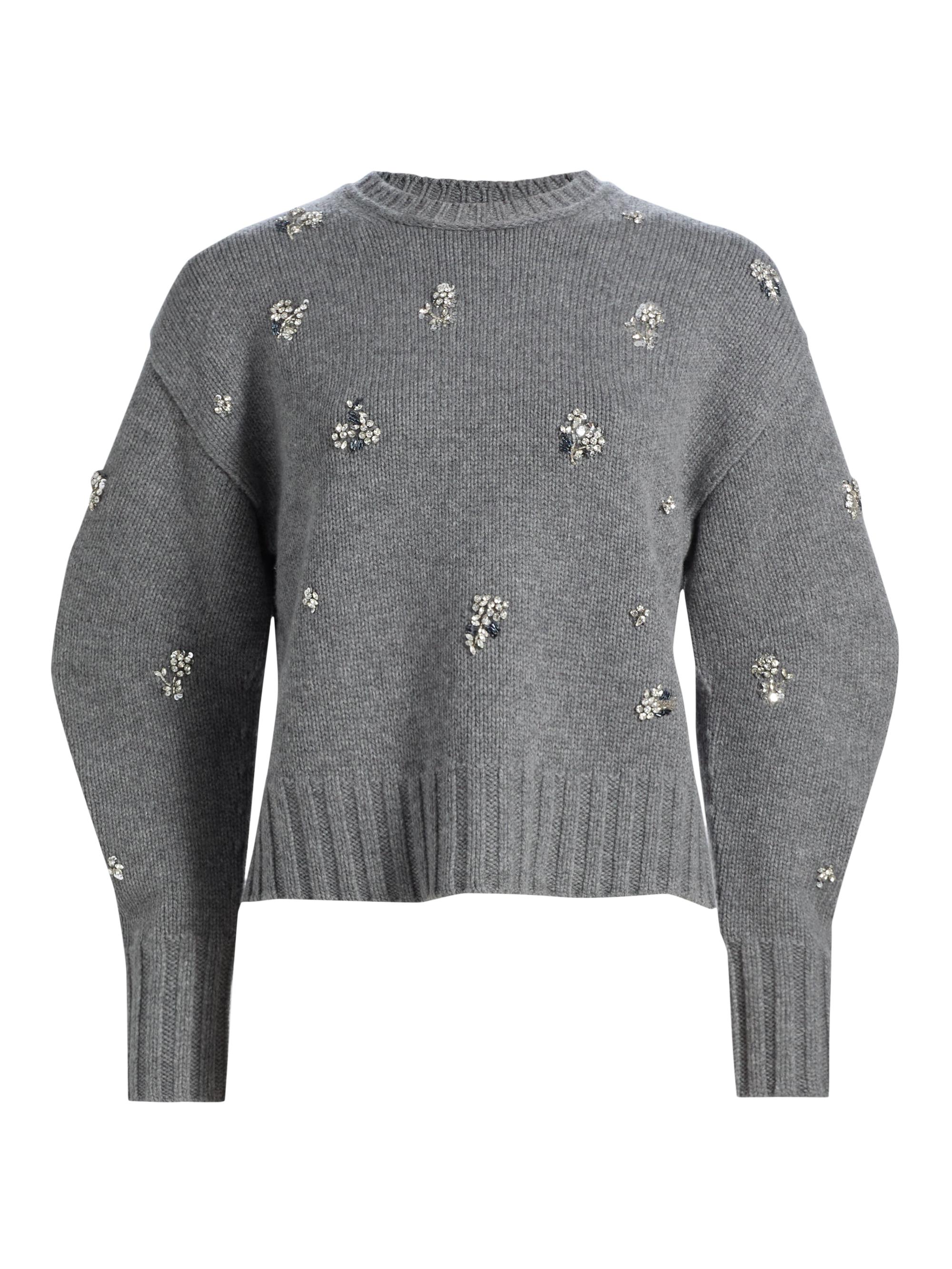 SIMKHAI Women's Coraline Embellished Wool-Cashmere Crewneck Sweater - Heather Grey